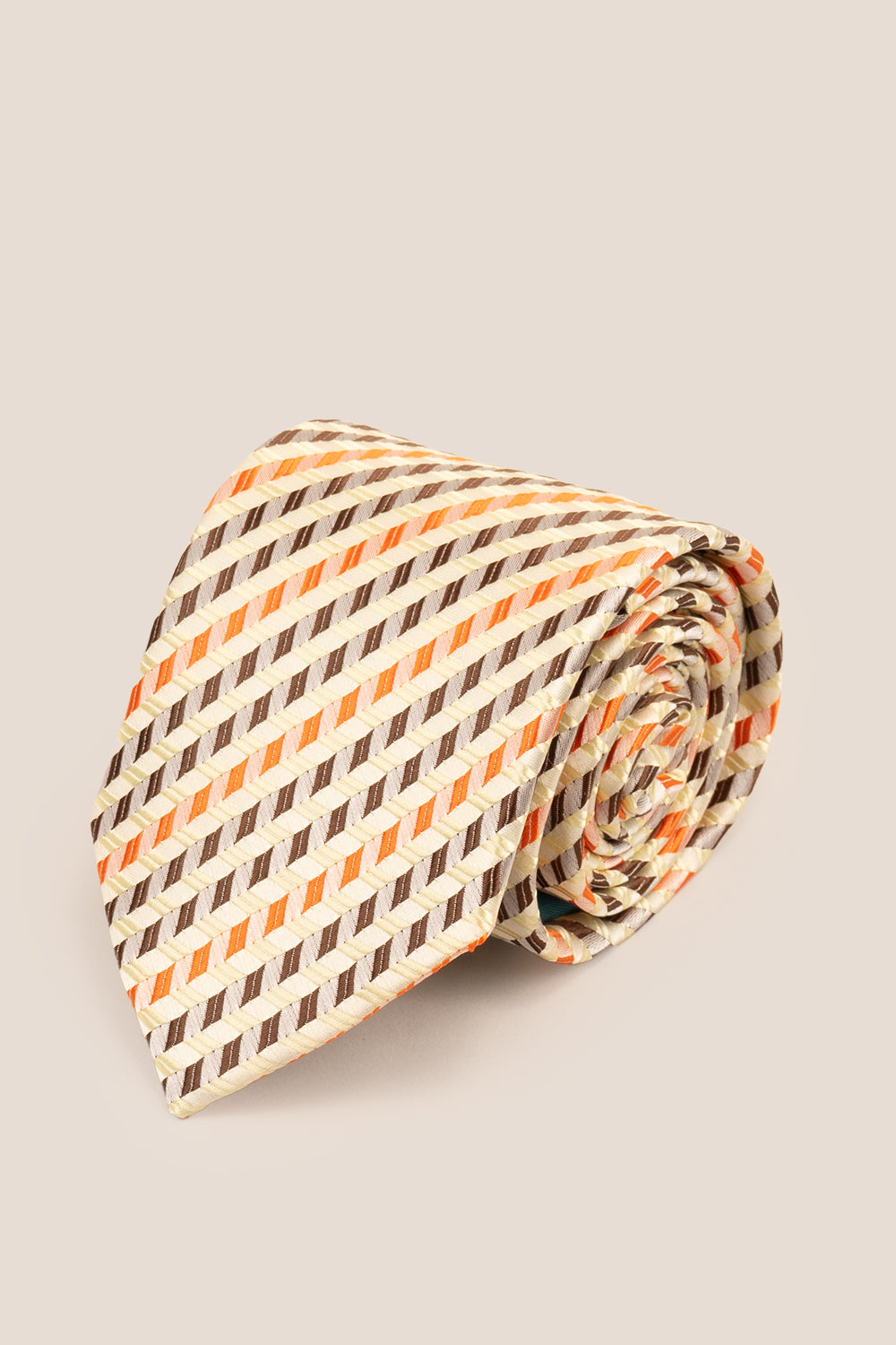 Geometric Stripes Cream Brown Orange tie with bold design, ideal for weddings, office wear, and casual occasions.