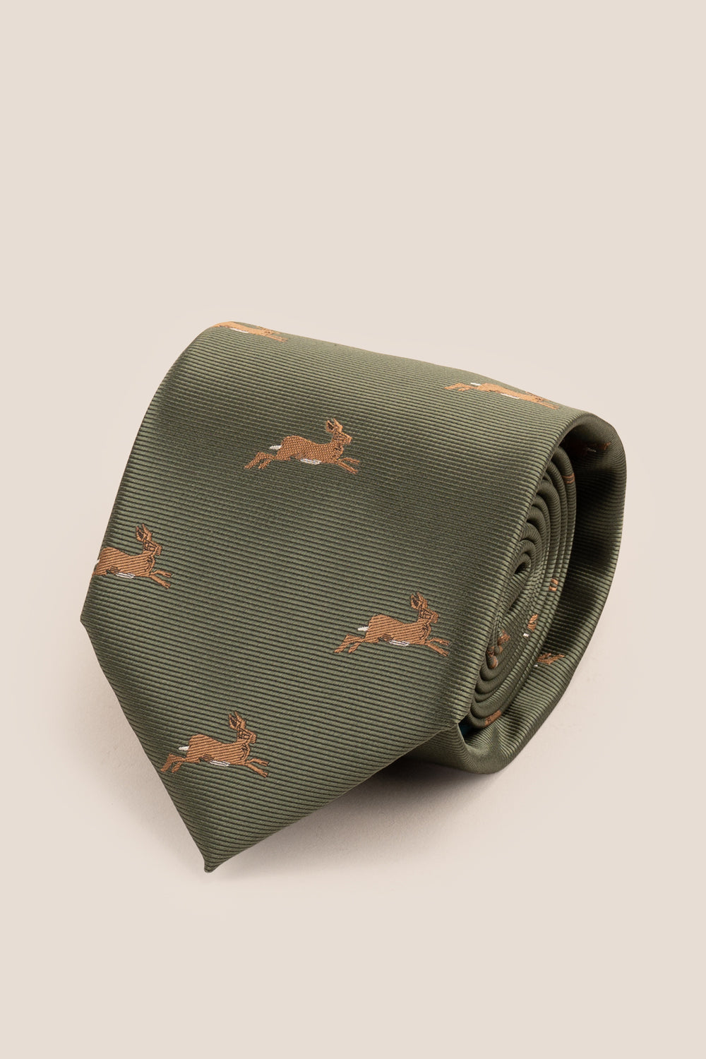 Buck Green tie with rabbit print, perfect for weddings, office events, and formal occasions.