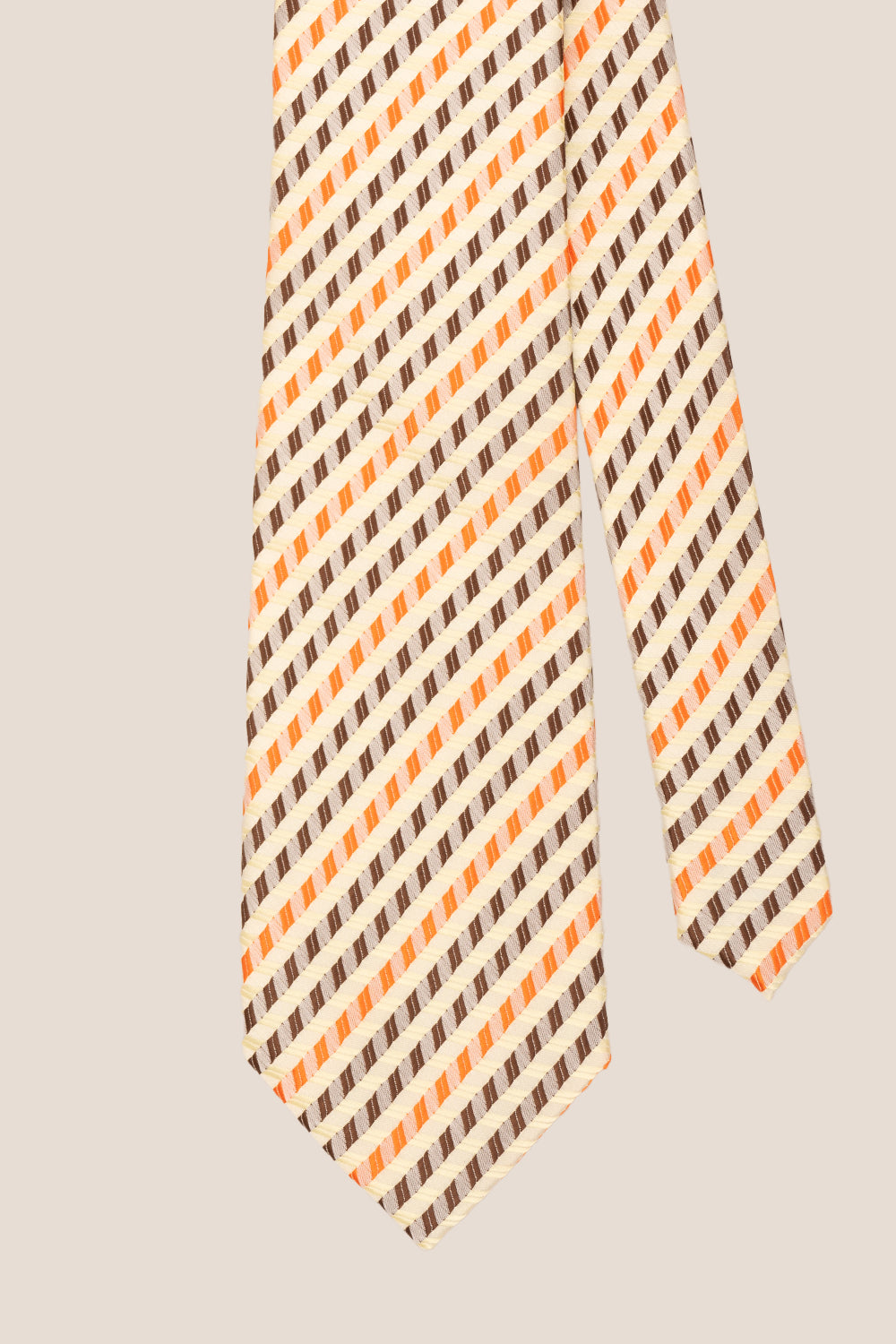 Geometric Stripes Cream Brown Orange tie with bold design, ideal for weddings, office wear, and casual occasions.