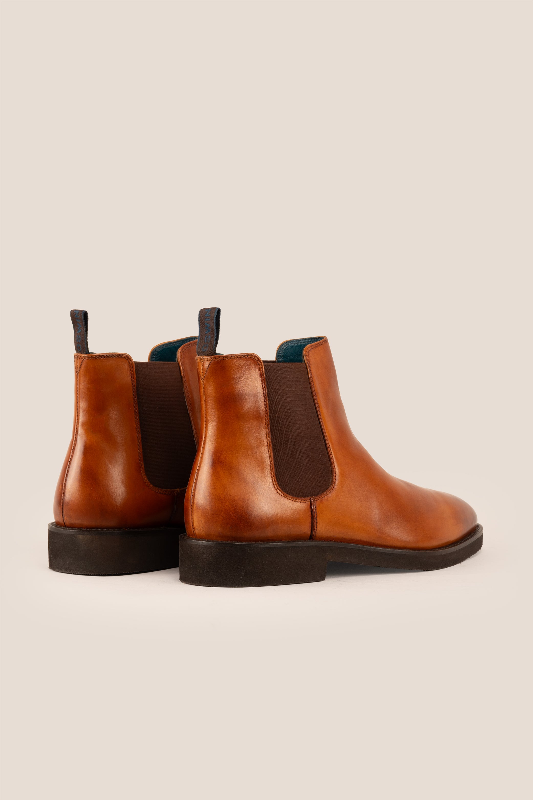 Michael tan leather Chelsea boots for men with elastic sides and pull tab, perfect for smart-casual and formal wear.