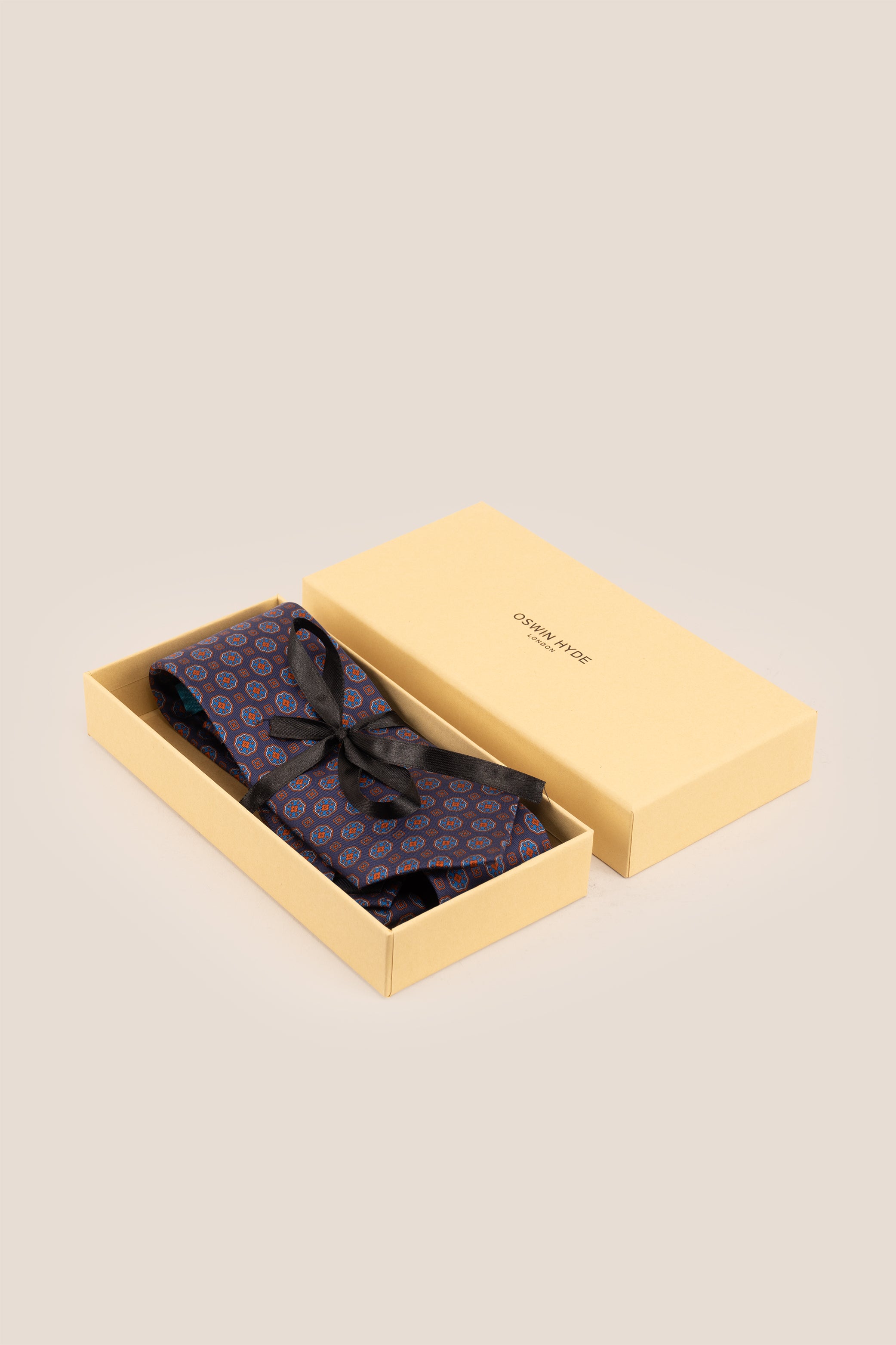 Vintage Navy Block Print Silk Tie with premium silk and stylish design, perfect for weddings and formal events.