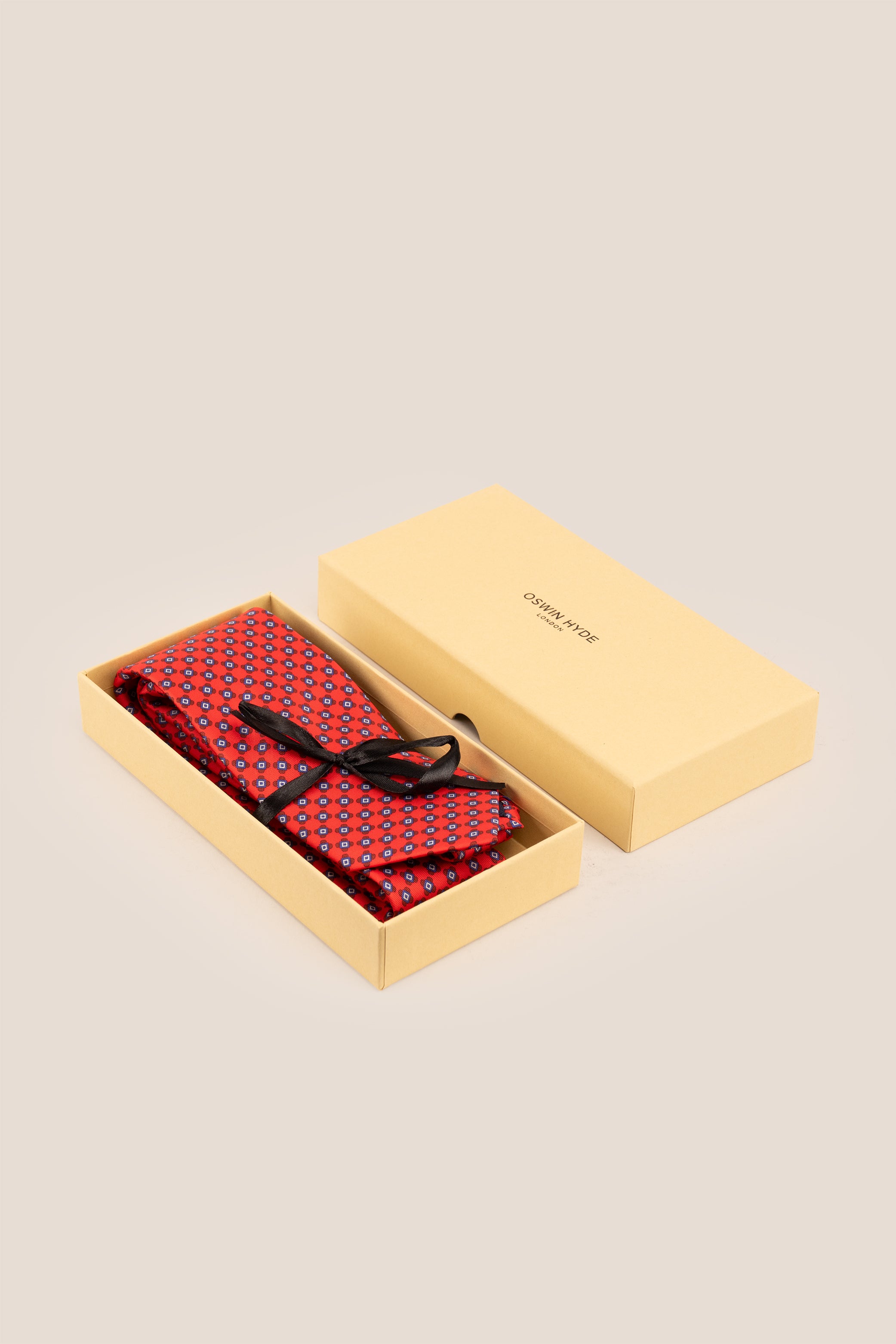 Red Squares Geometric Silk Tie with intricate design, offering luxury and elegance for formal occasions.