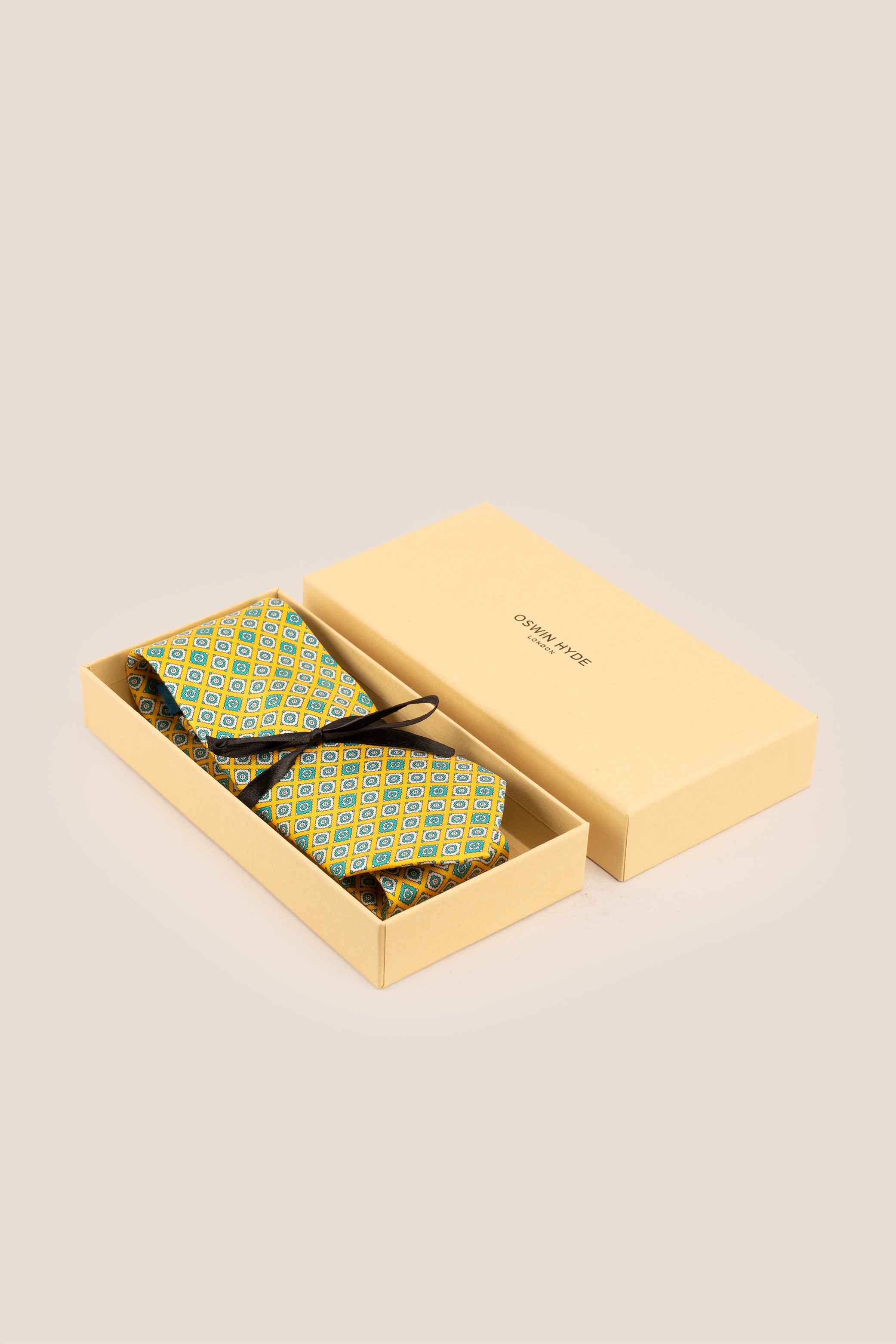 Yellow Motif Print Silk Tie - Oswin Hyde