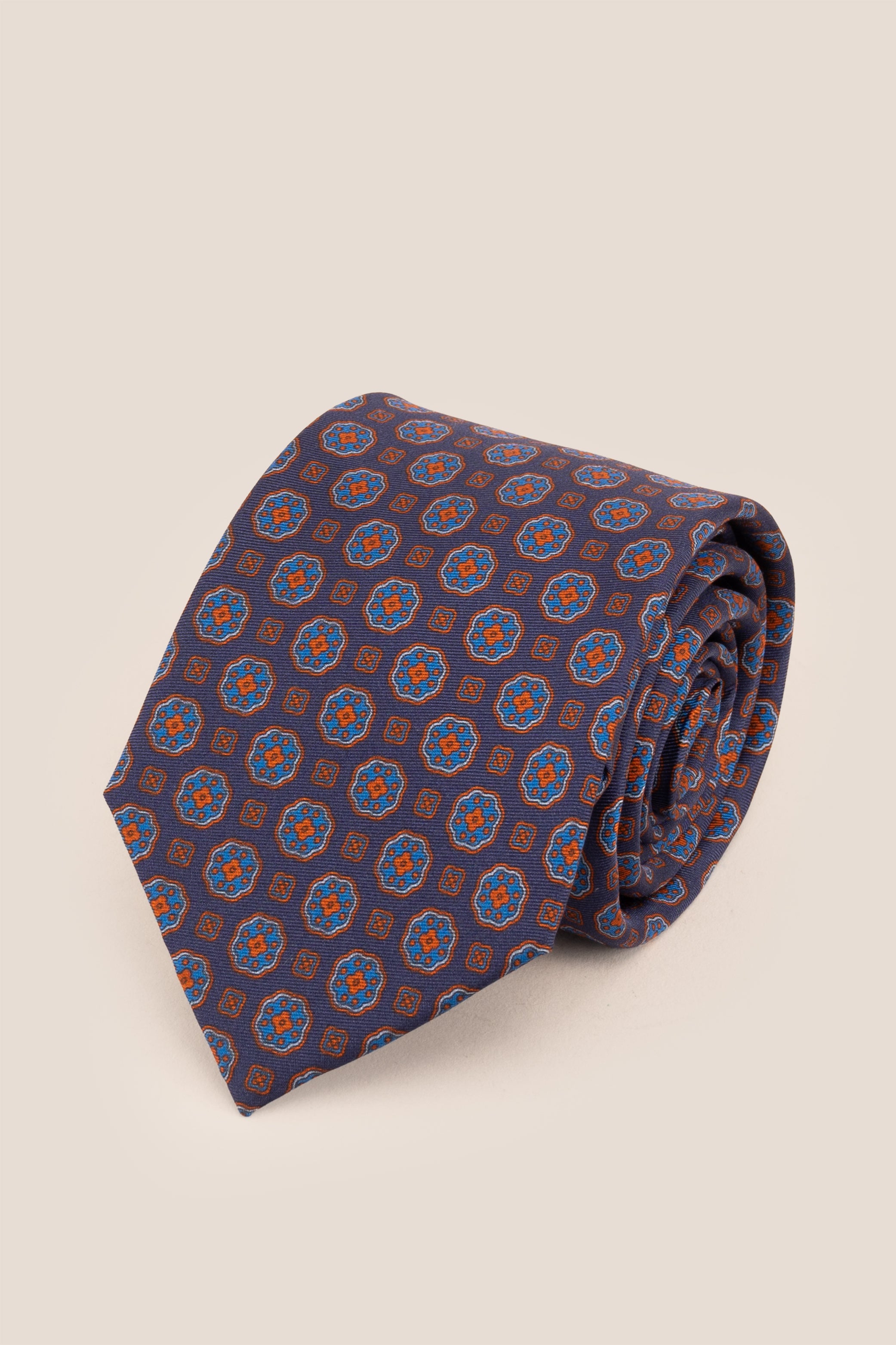 Vintage Navy Block Print Silk Tie with premium silk and stylish design, perfect for weddings and formal events.