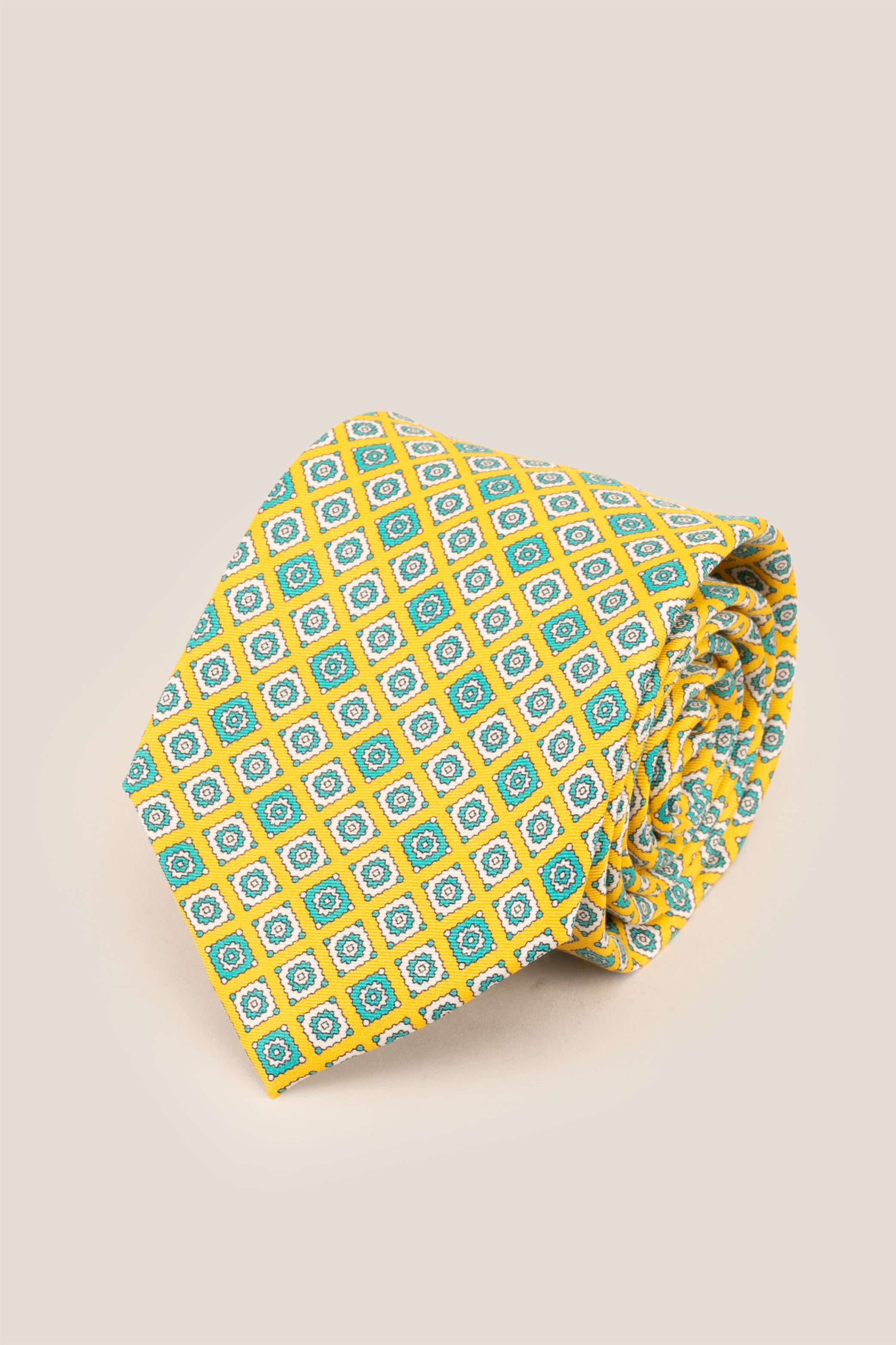 Yellow Motif Print Silk Tie - Oswin Hyde