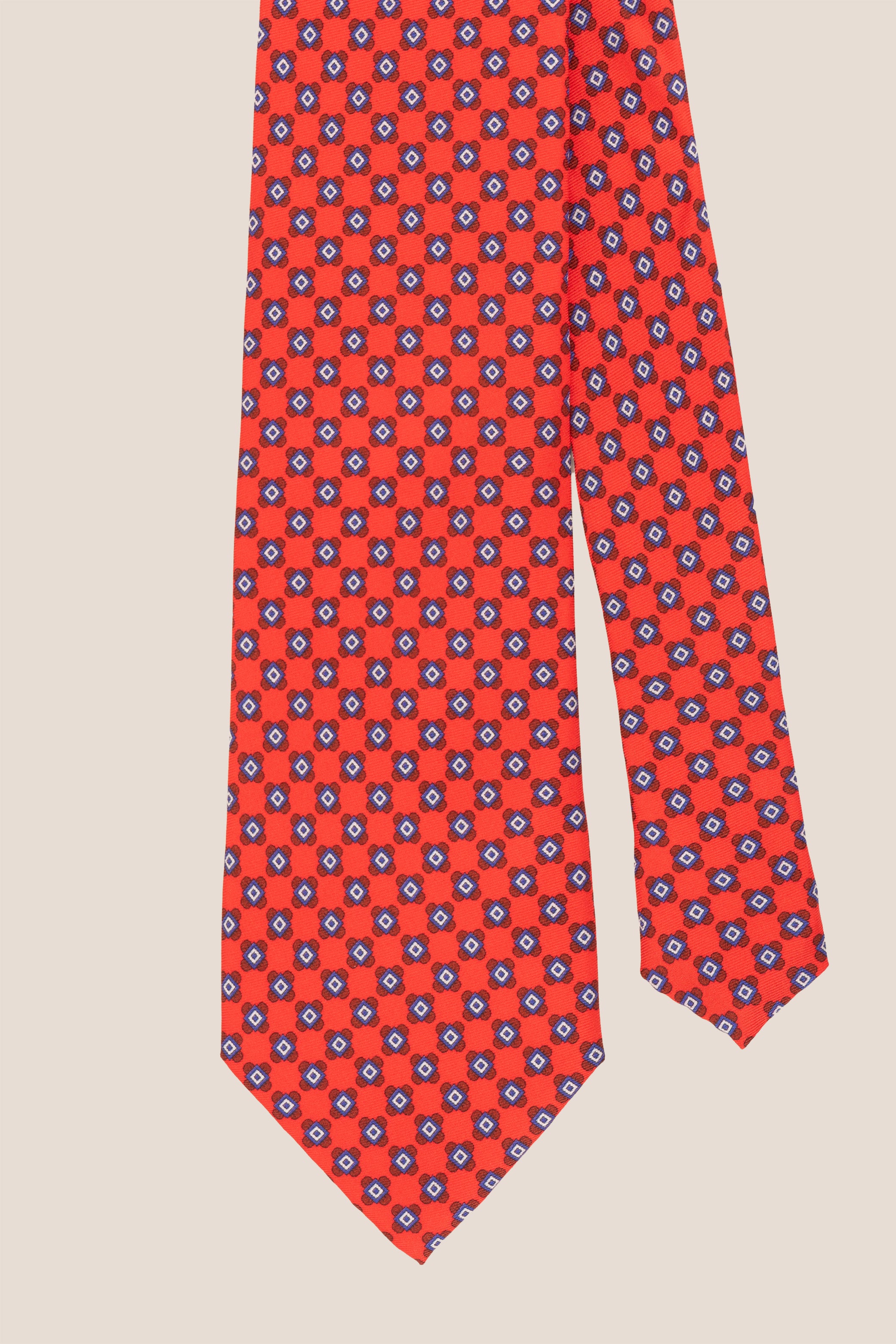 Red Squares Geometric Silk Tie with intricate design, offering luxury and elegance for formal occasions.