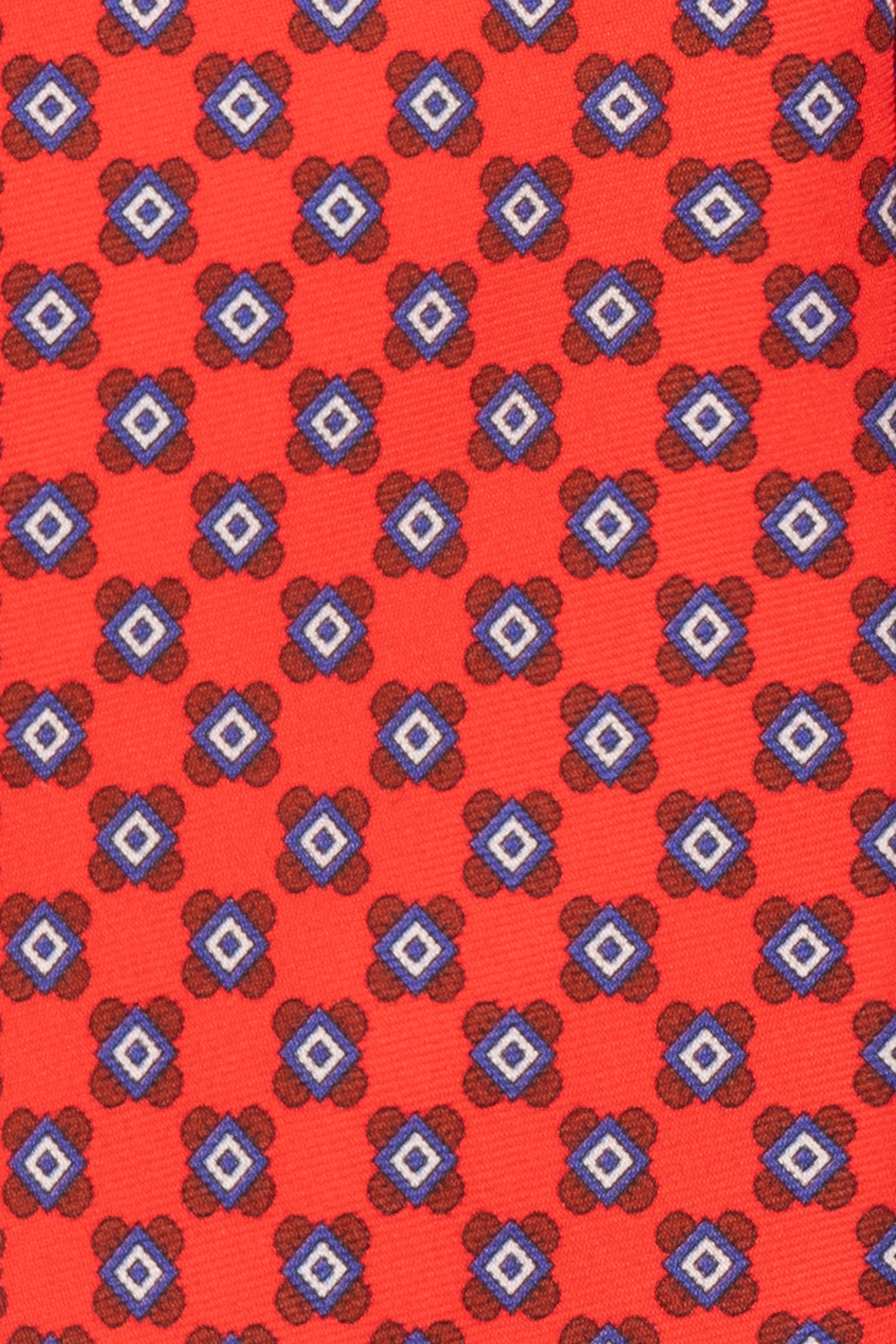 Red Squares Geometric Silk Tie with intricate design, offering luxury and elegance for formal occasions.