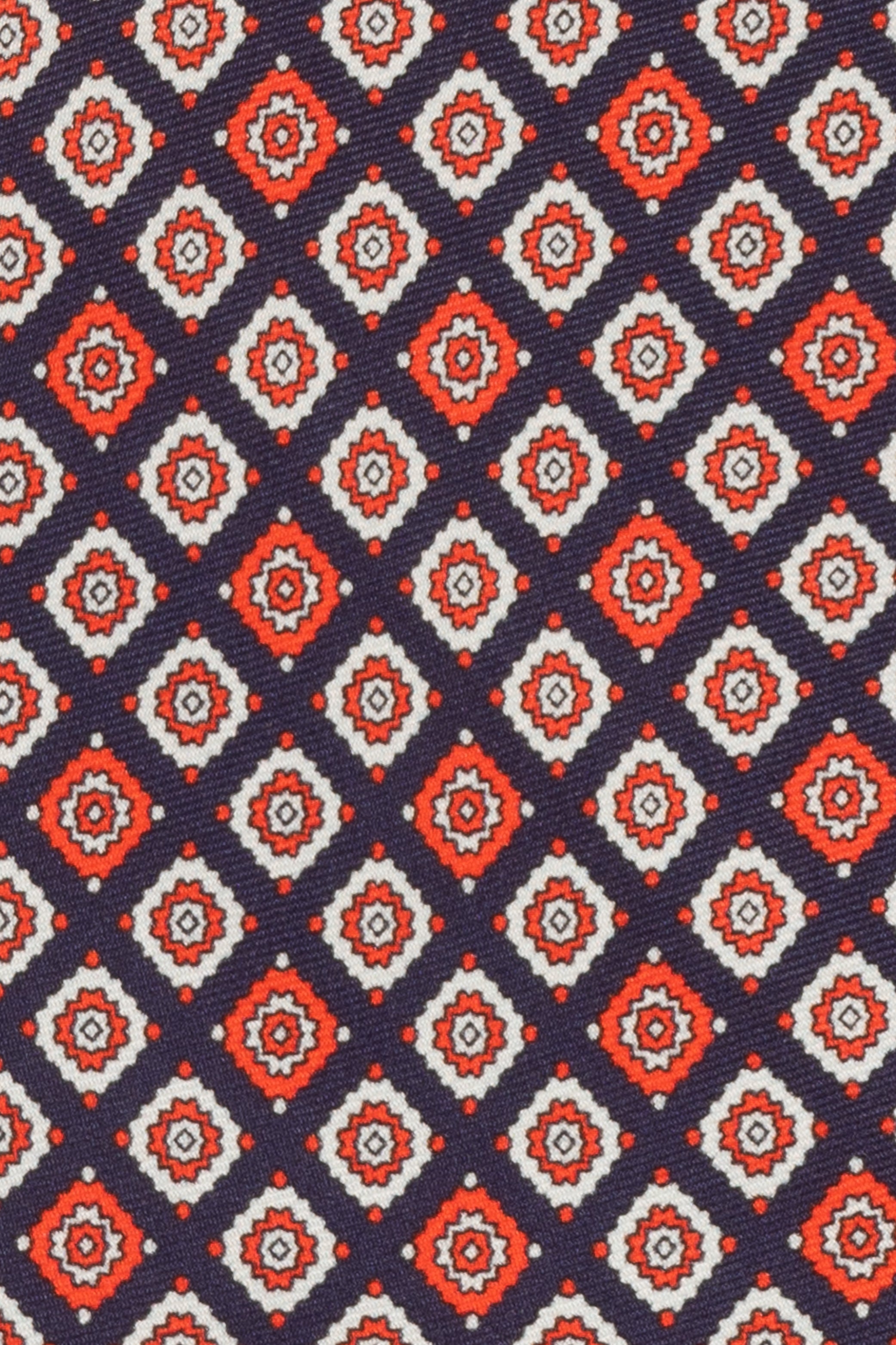 Blue Motif Print Silk Tie with geometric pattern, exuding luxury and sophistication for formal events.