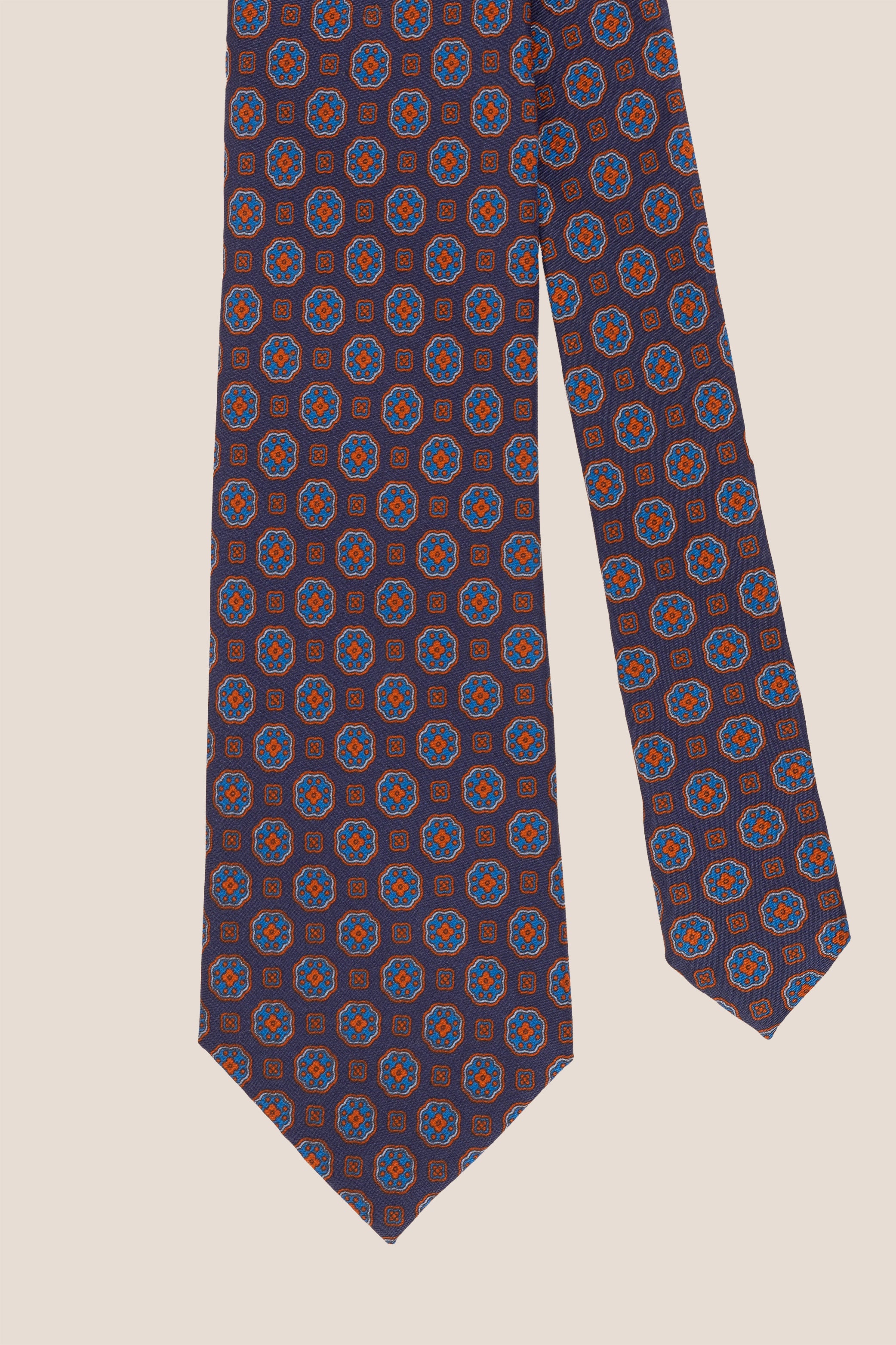 Vintage Navy Block Print Silk Tie with premium silk and stylish design, perfect for weddings and formal events.