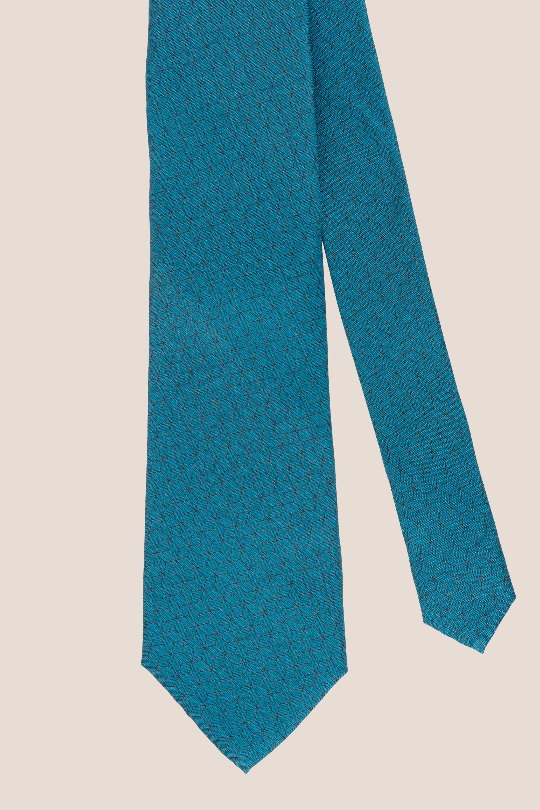 Blue Pattern Print Silk Tie with elegant design for men, perfect for formal occasions.