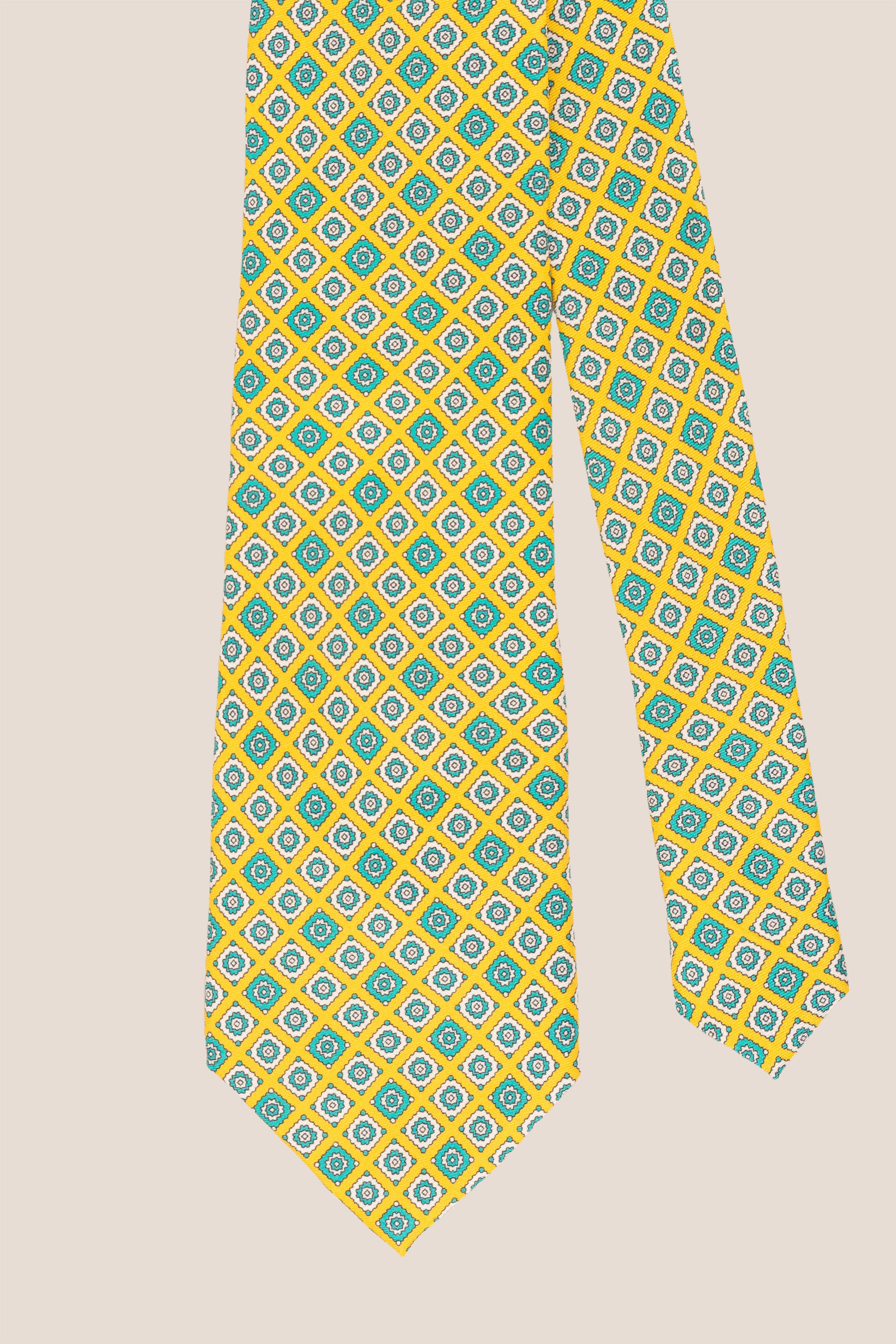Yellow Motif Print Silk Tie - Oswin Hyde