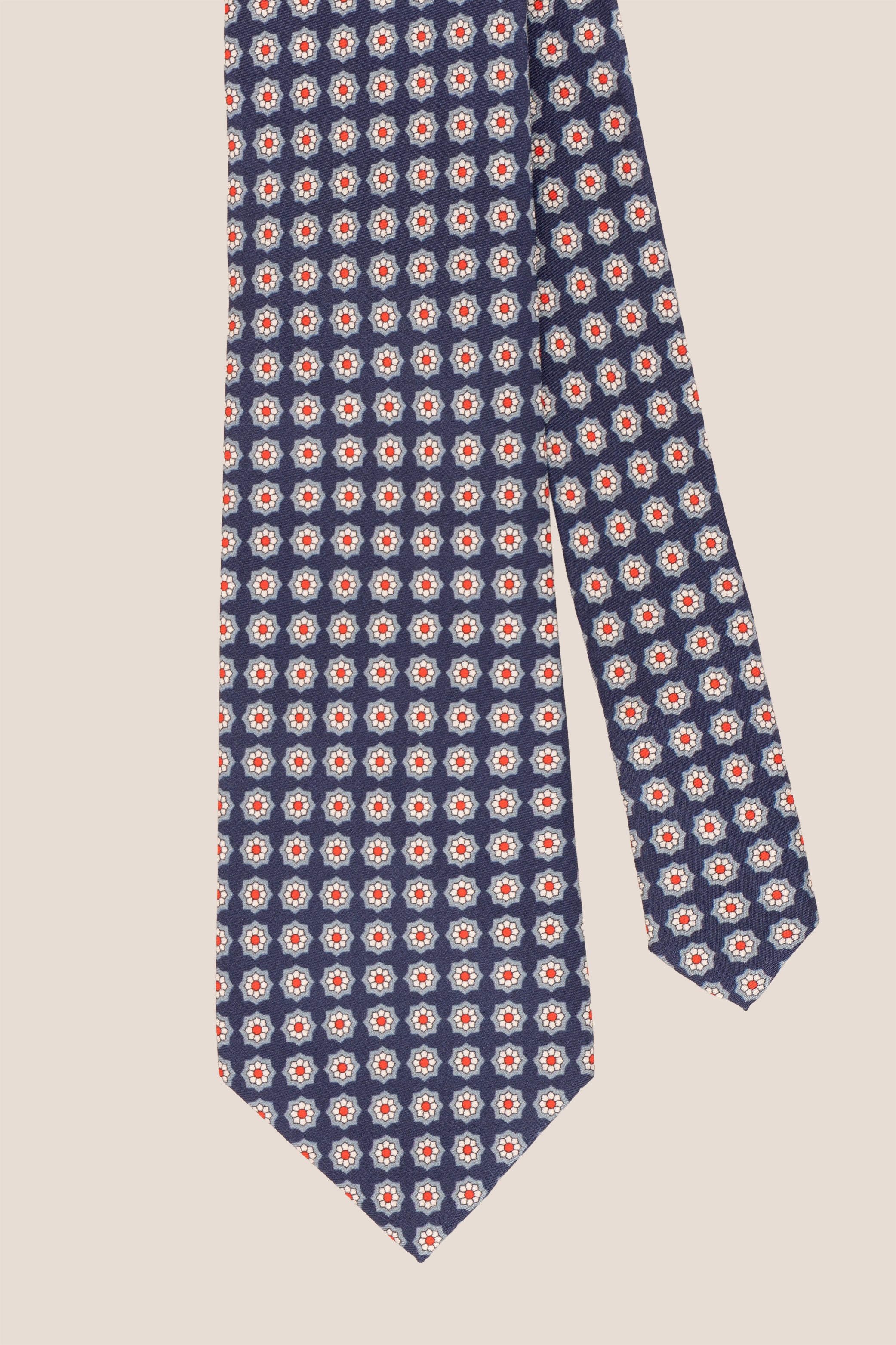 Navy Floral Print Silk Tie with elegant design, offering luxury and sophistication for formal occasions.