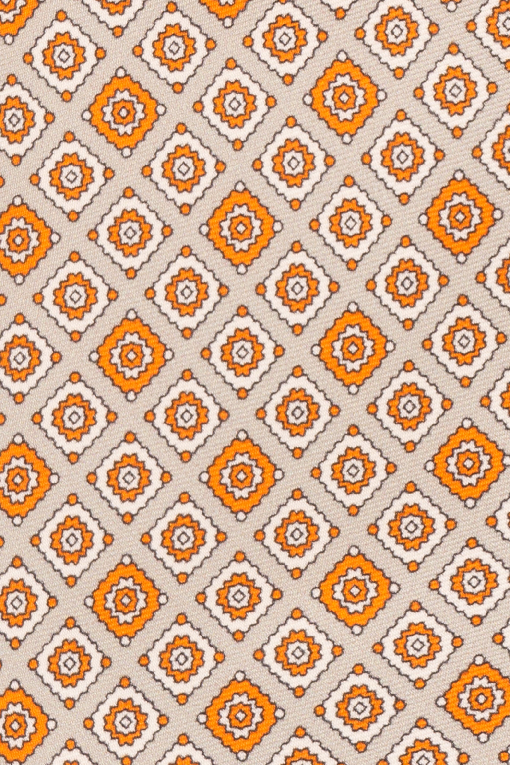 Orange Motif Print Silk Tie with intricate design, offering luxury and sophistication for special occasions.