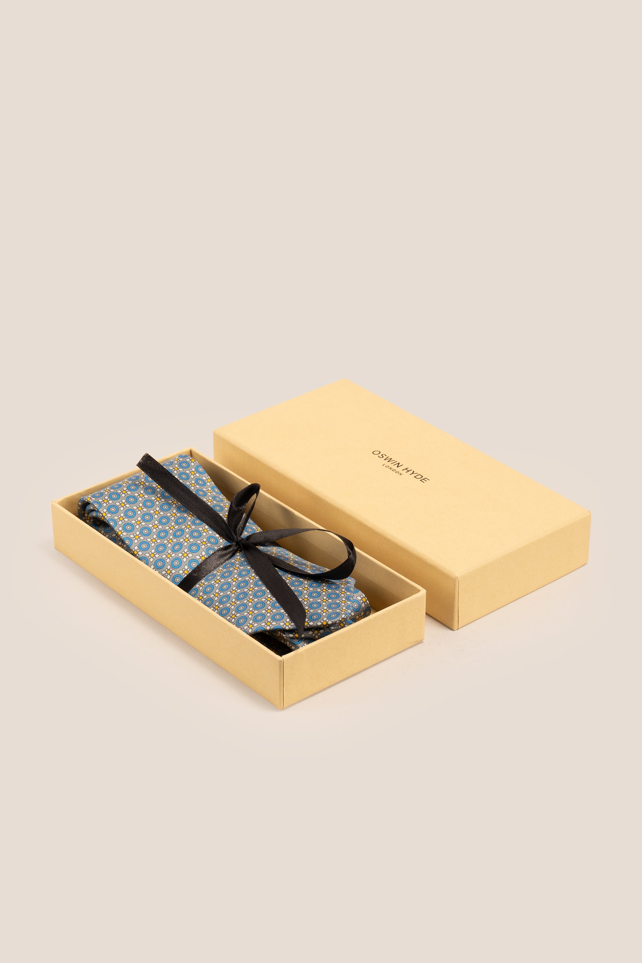 Blue Yellow Geometric Print Silk Tie with luxurious silk and striking design, perfect for formal occasions.
