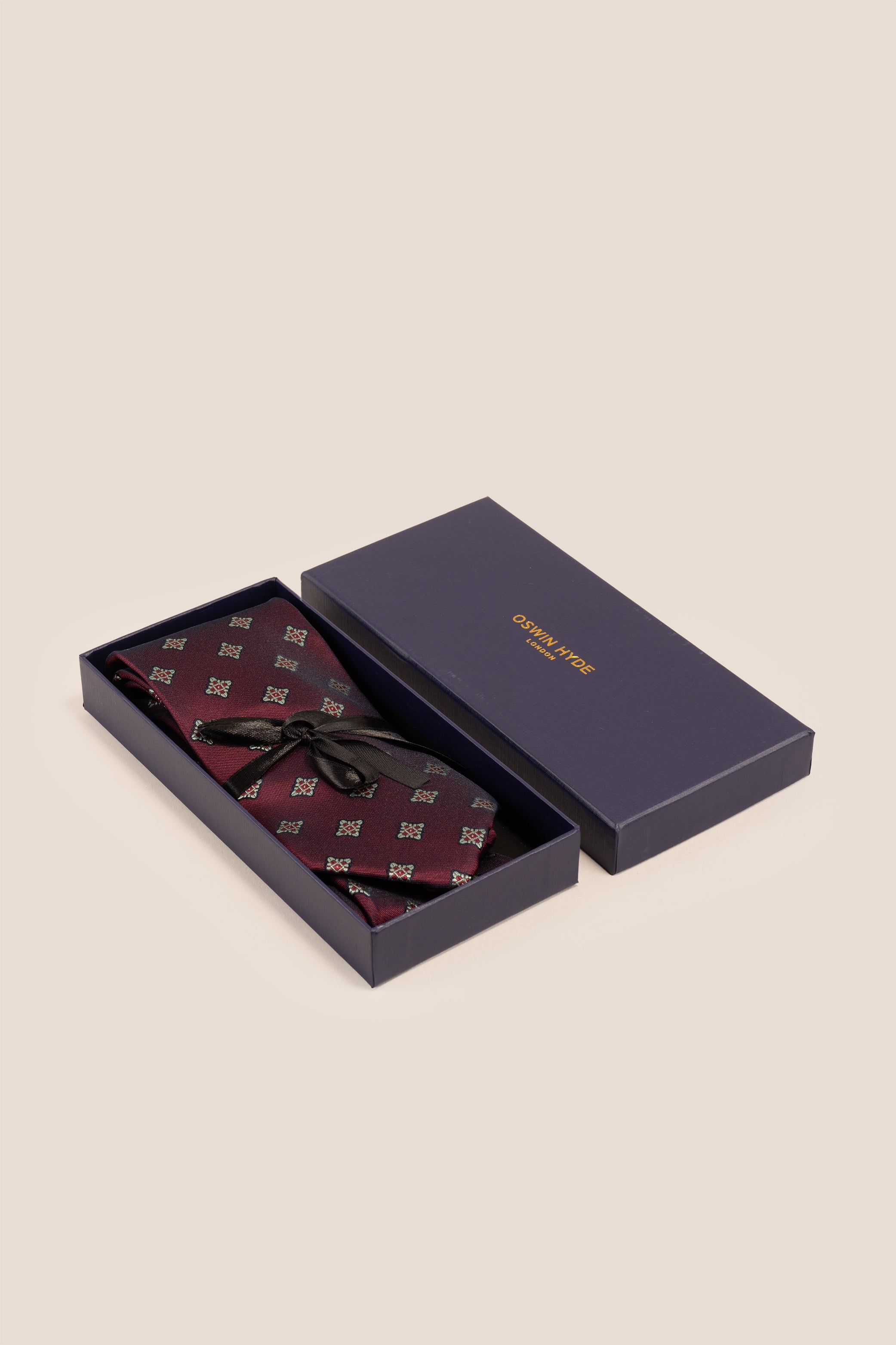 Square Motif Burgundy tie with intricate design, ideal for weddings, formal events, and office wear.