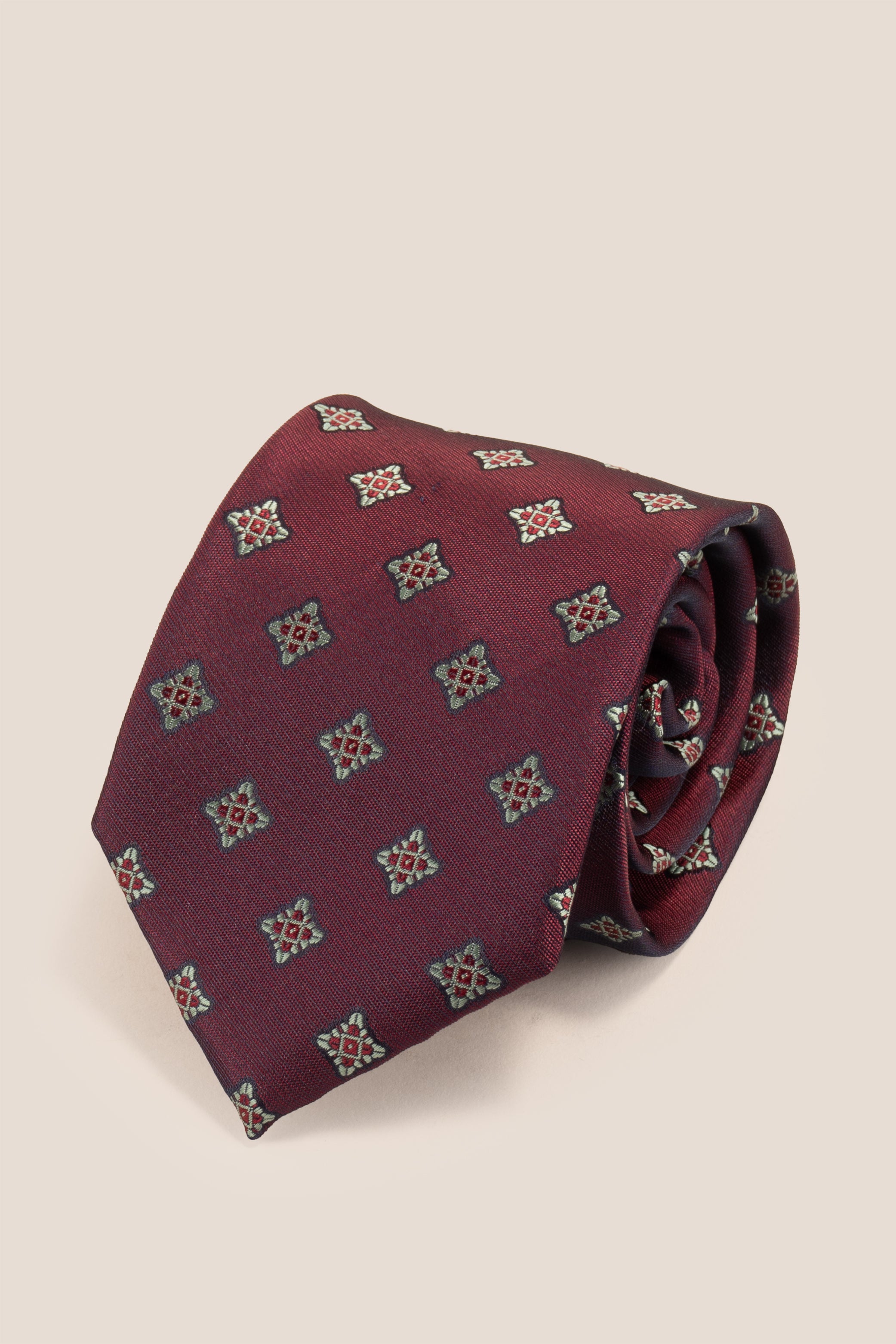 Square Motif Burgundy tie with intricate design, ideal for weddings, formal events, and office wear.