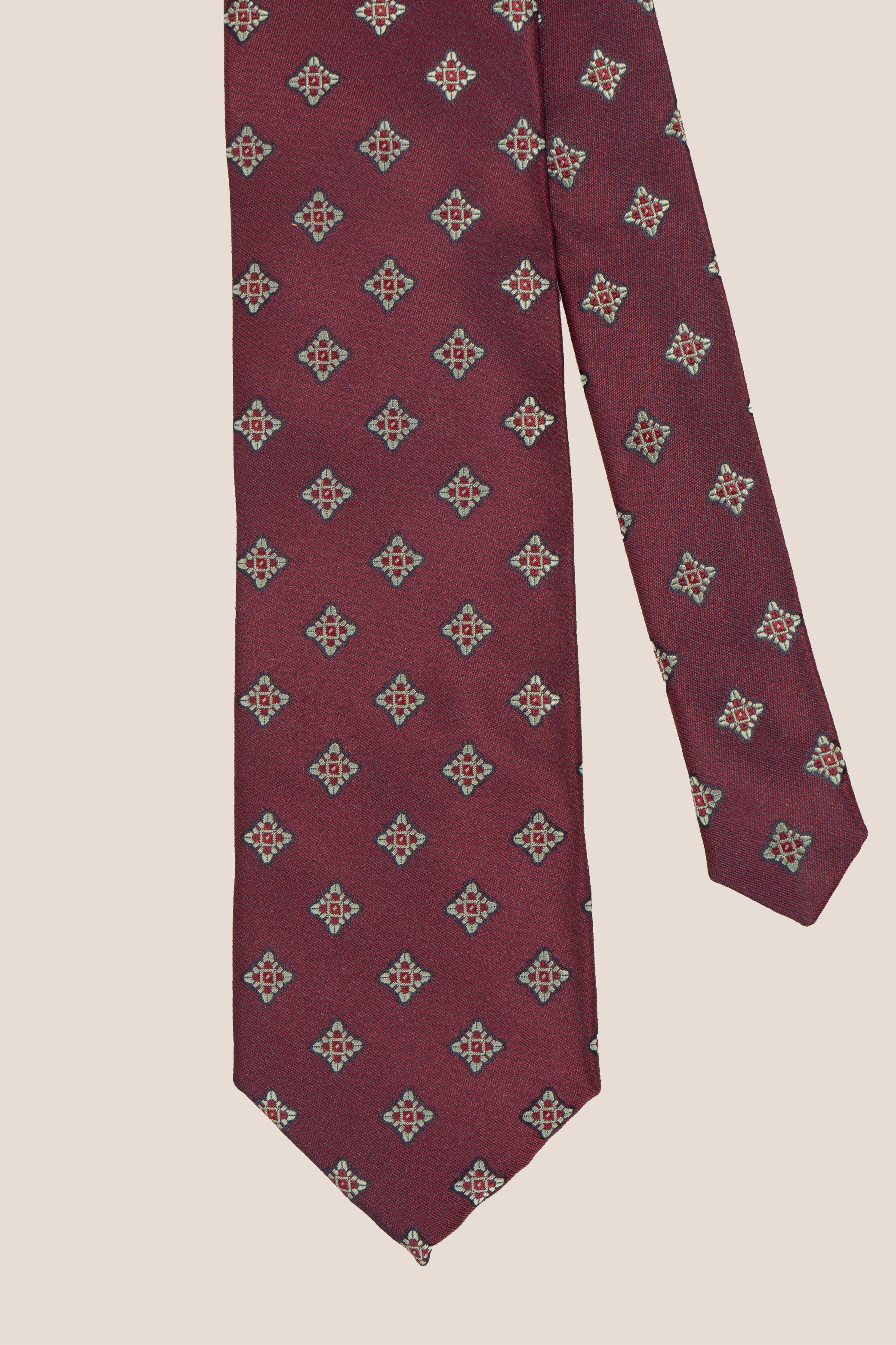 Square Motif Burgundy tie with intricate design, ideal for weddings, formal events, and office wear.