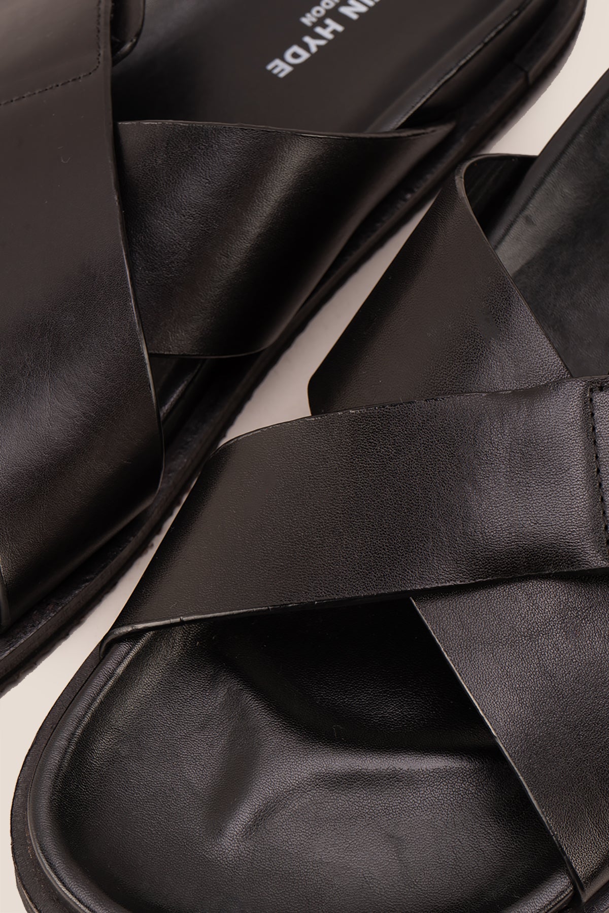 Dylan Black leather men's sandals with cross strap and Velcro closure, ideal for casual wear, beach days, or summer adventures.