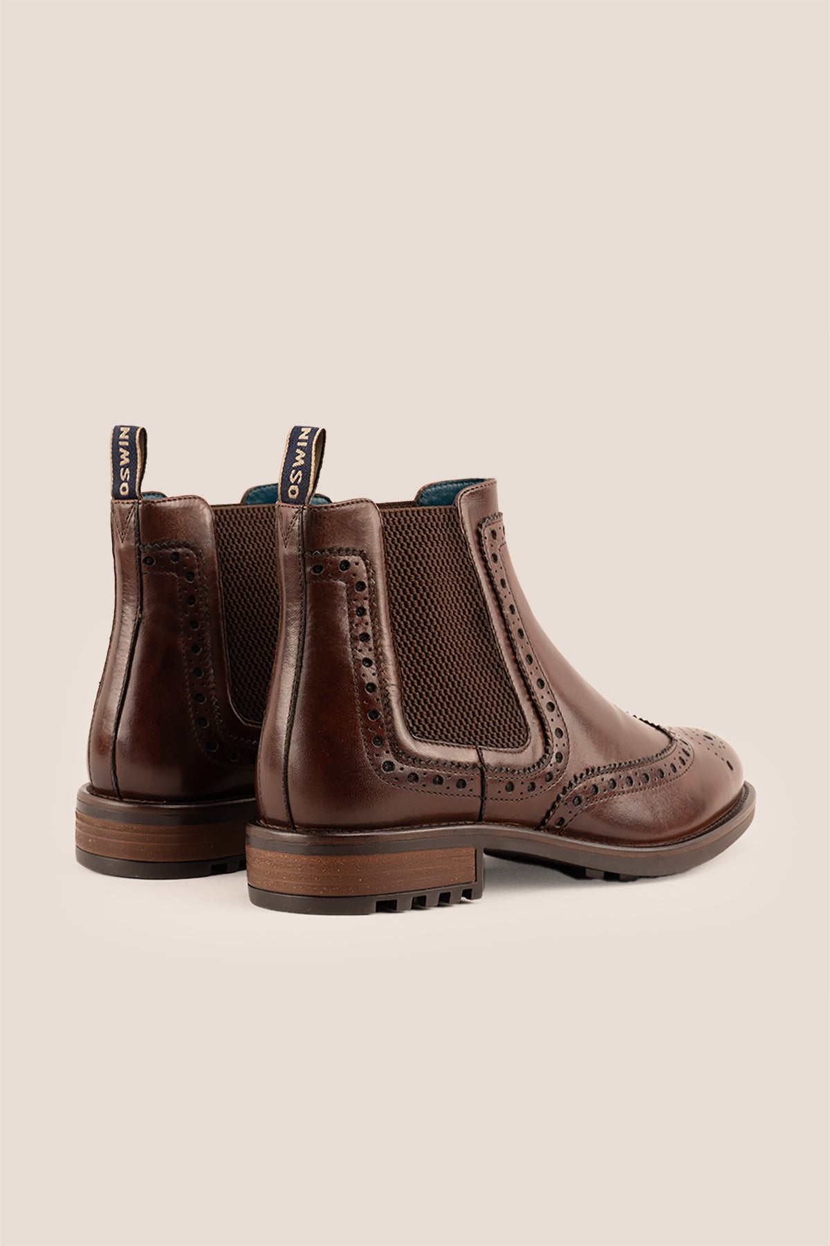 Gavin Brown leather Chelsea boots for men featuring a classic wing cap brogue design with refined stitching and polished finish