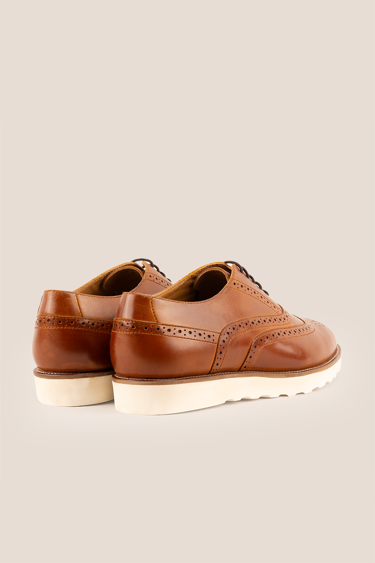 Tyler II tan Oxford brogue leather shoes for men featuring detailed perforation, premium leather, and a classic formal silhouette.