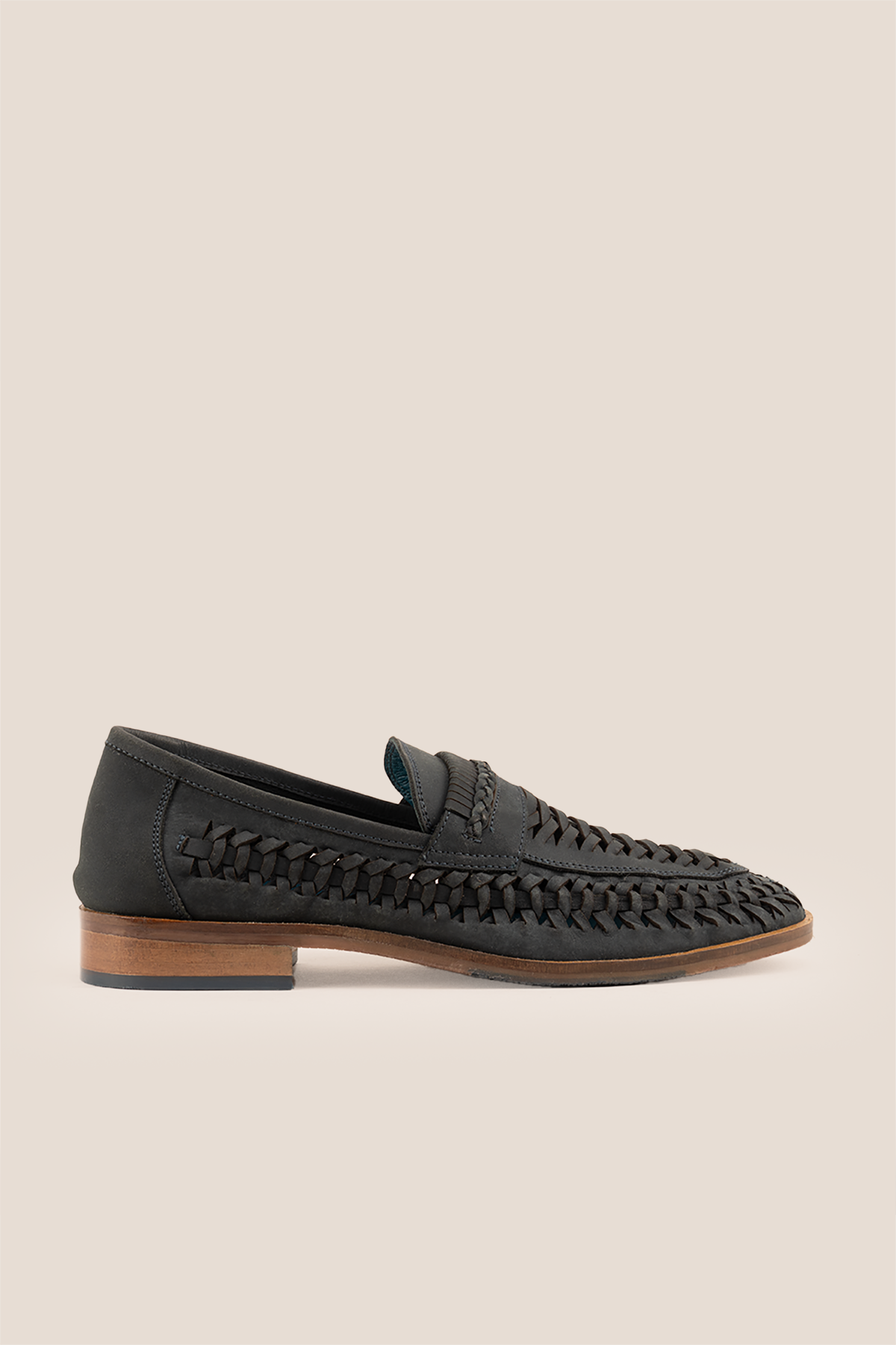 Finley navy woven leather loafers for men, featuring premium craftsmanship, intricate weave detail, and a refined, durable finish