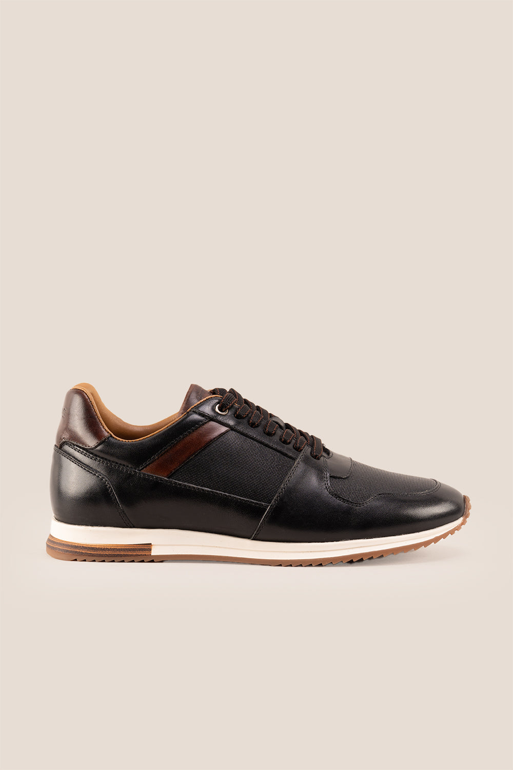 Rory black leather sneakers for men with smooth finish and minimalist design, ideal for casual and smart-casual wear