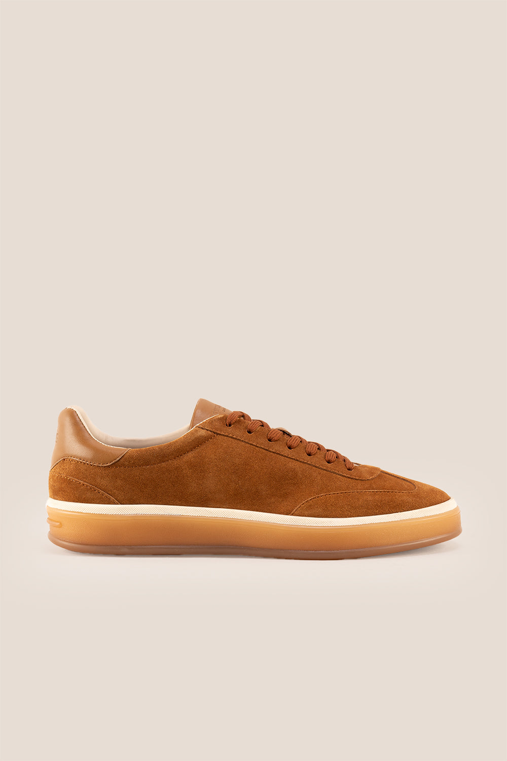 Smith tan suede men's sneakers with sleek seven-eyelet design, crafted from premium suede for modern style, comfort, and durability