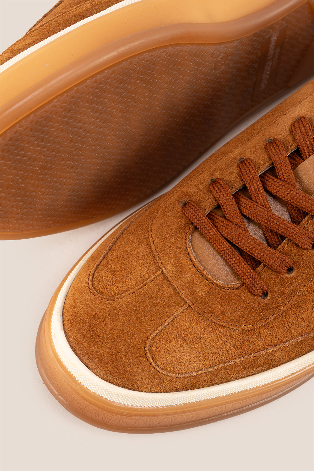 Smith tan suede men's sneakers with sleek seven-eyelet design, crafted from premium suede for modern style, comfort, and durability