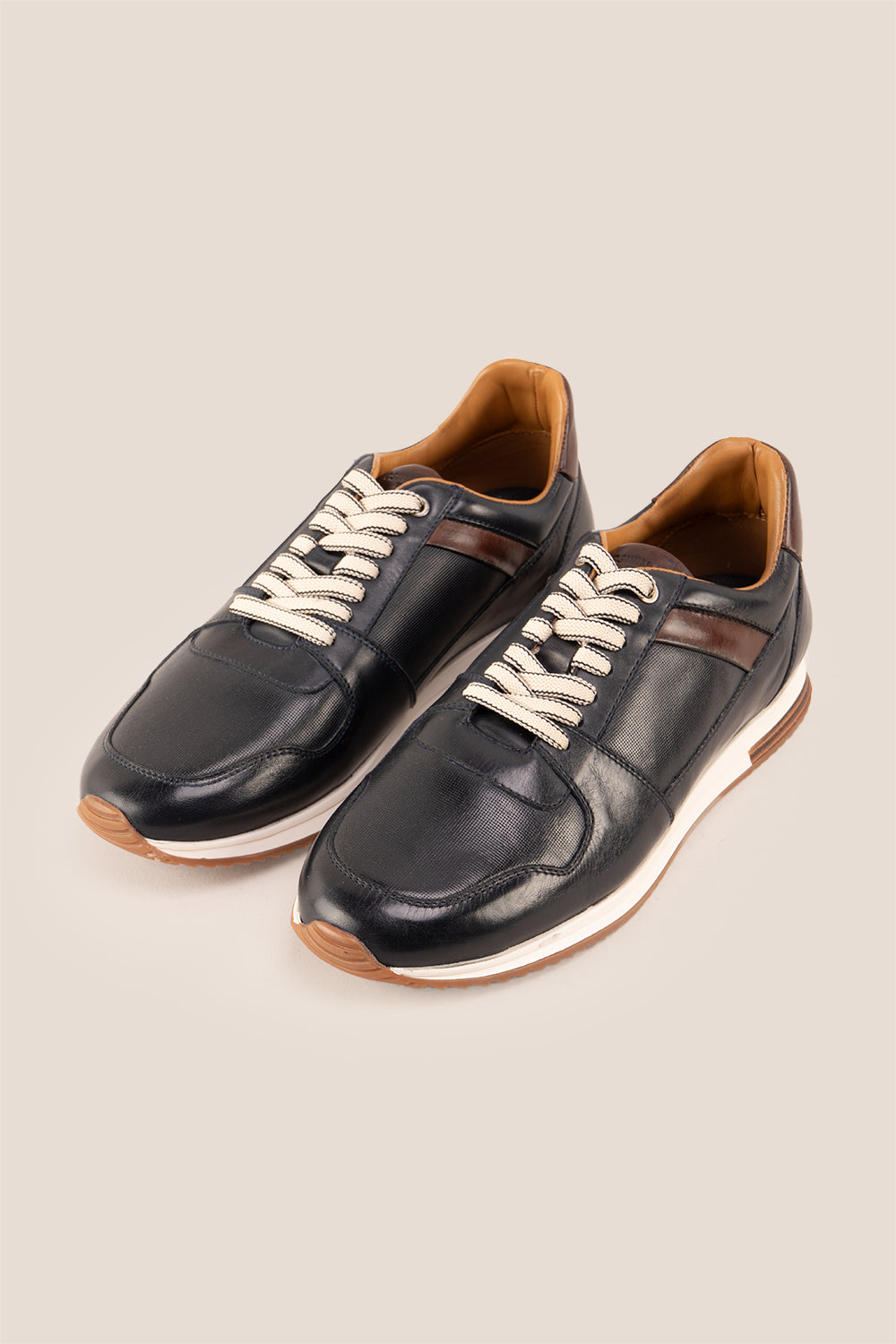 Rory navy leather sneakers for men with minimalist design and durable sole, perfect for casual and smart-casual outfits
