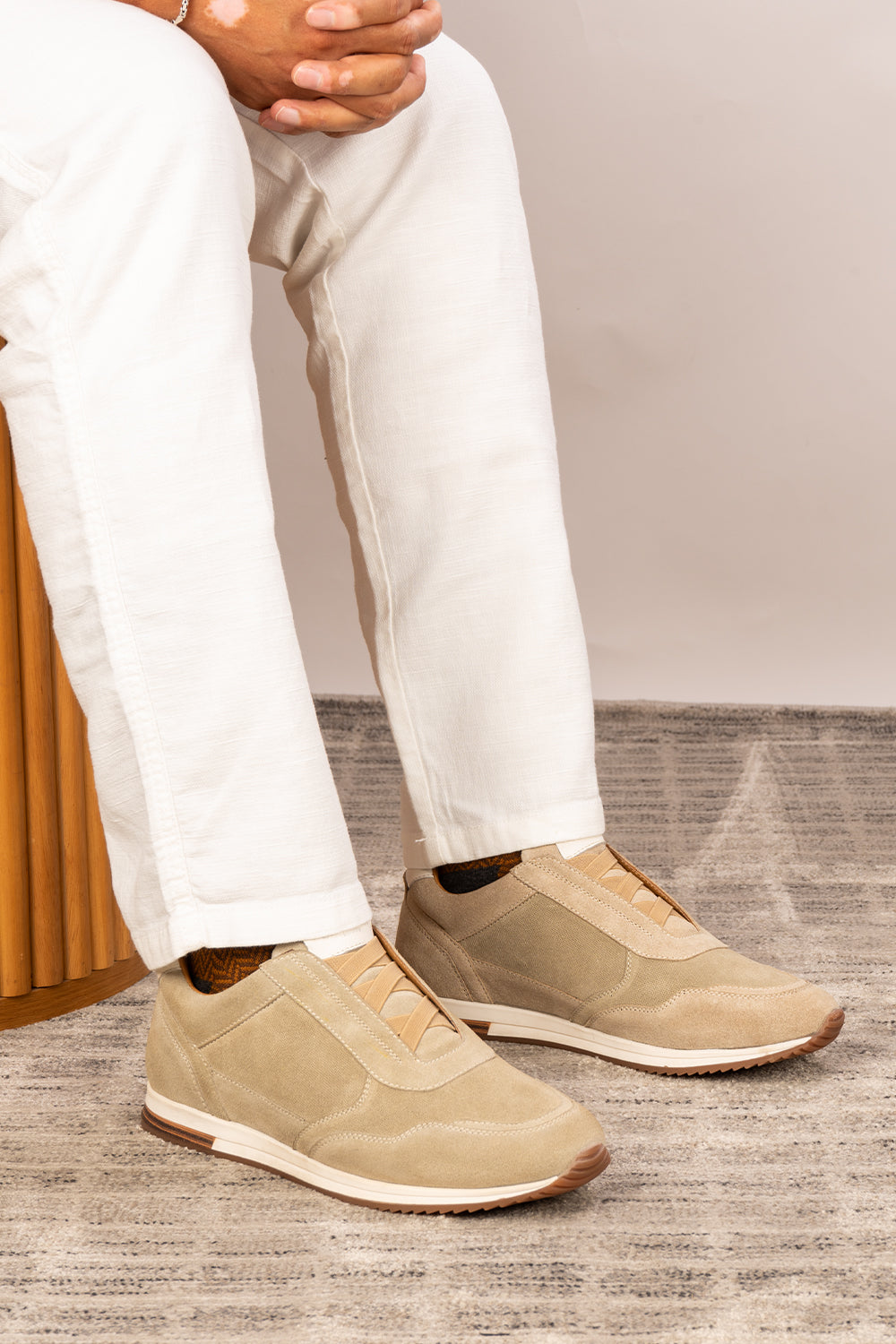 Colt sand suede men’s sneakers with elastic sides, premium leather finish, and casual lightweight sole for everyday wear.