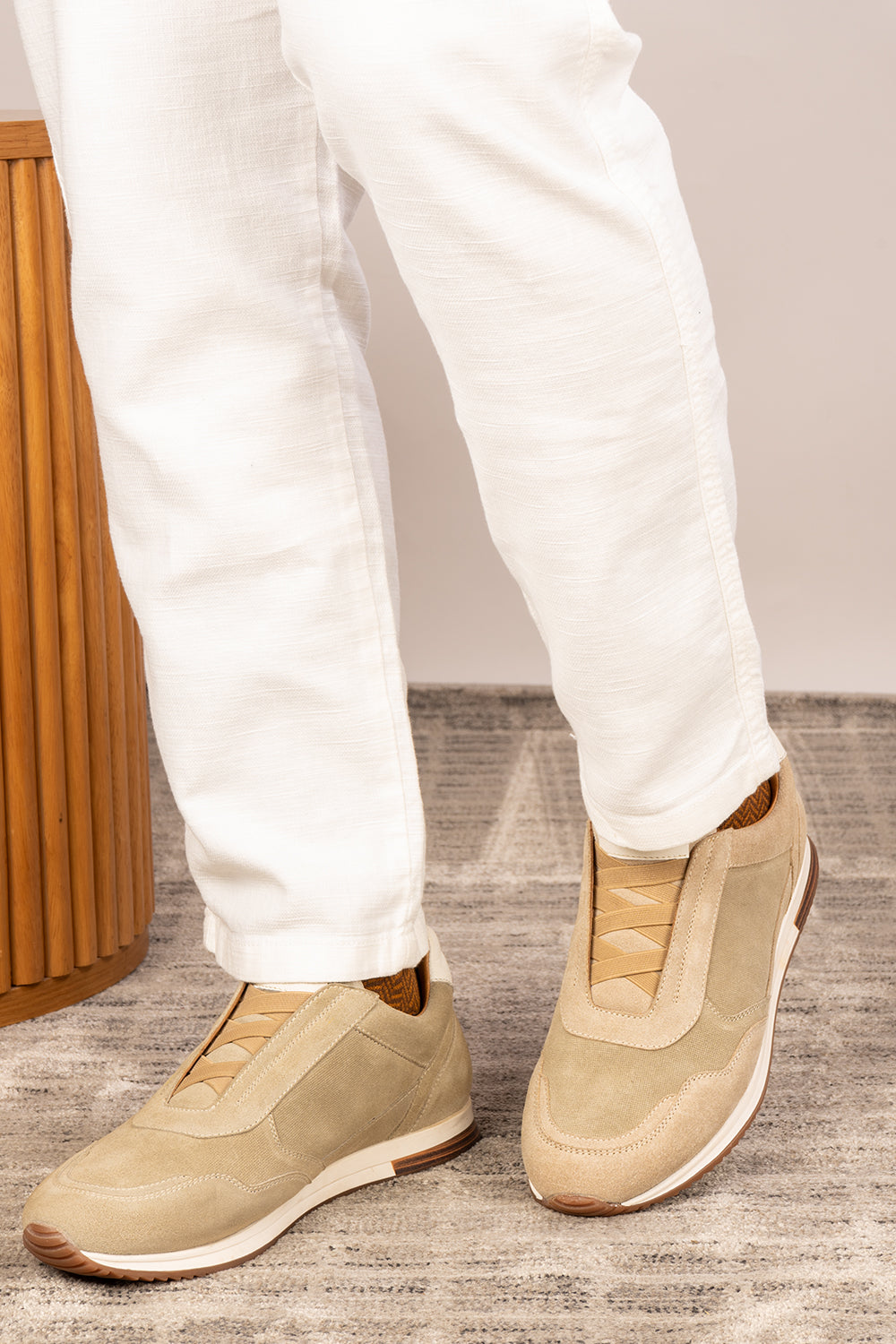 Colt sand suede men’s sneakers with elastic sides, premium leather finish, and casual lightweight sole for everyday wear.