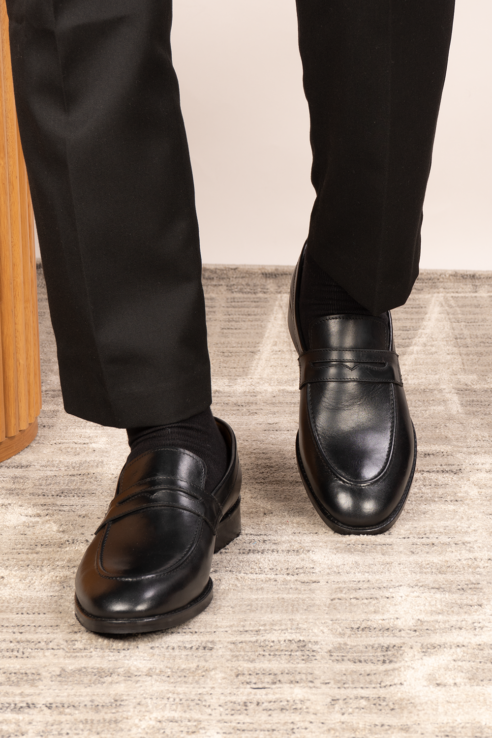 Wyatt Black men’s leather loafer made from high-quality crust leather with classic design, ideal for smart casual and formal wear.