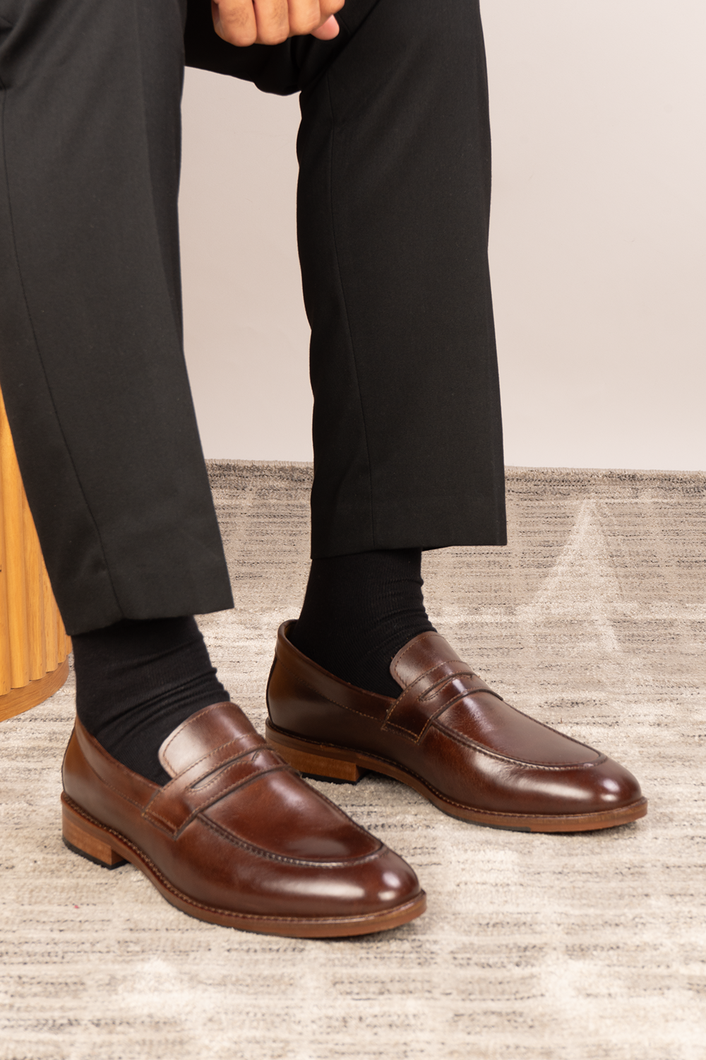 Wyatt brown leather loafers for men crafted from crust leather, perfect for casual and semi-formal wear with a timeless, classic silhouette.