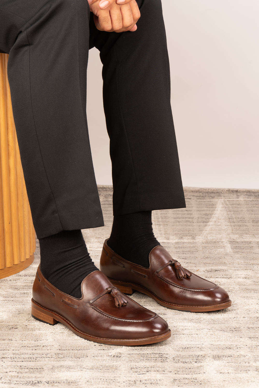 Issac Brown leather tassel loafers for men with comfort sole, stylish and supportive, perfect for modern smart-casual looks.