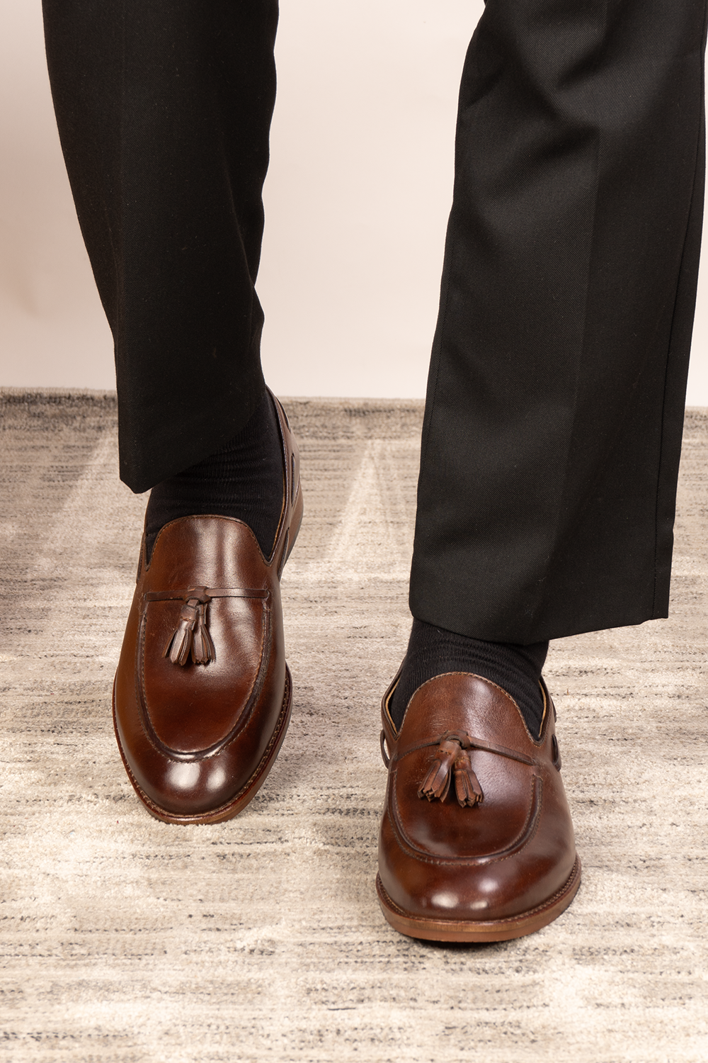 Issac Brown leather tassel loafers for men with comfort sole, stylish and supportive, perfect for modern smart-casual looks.