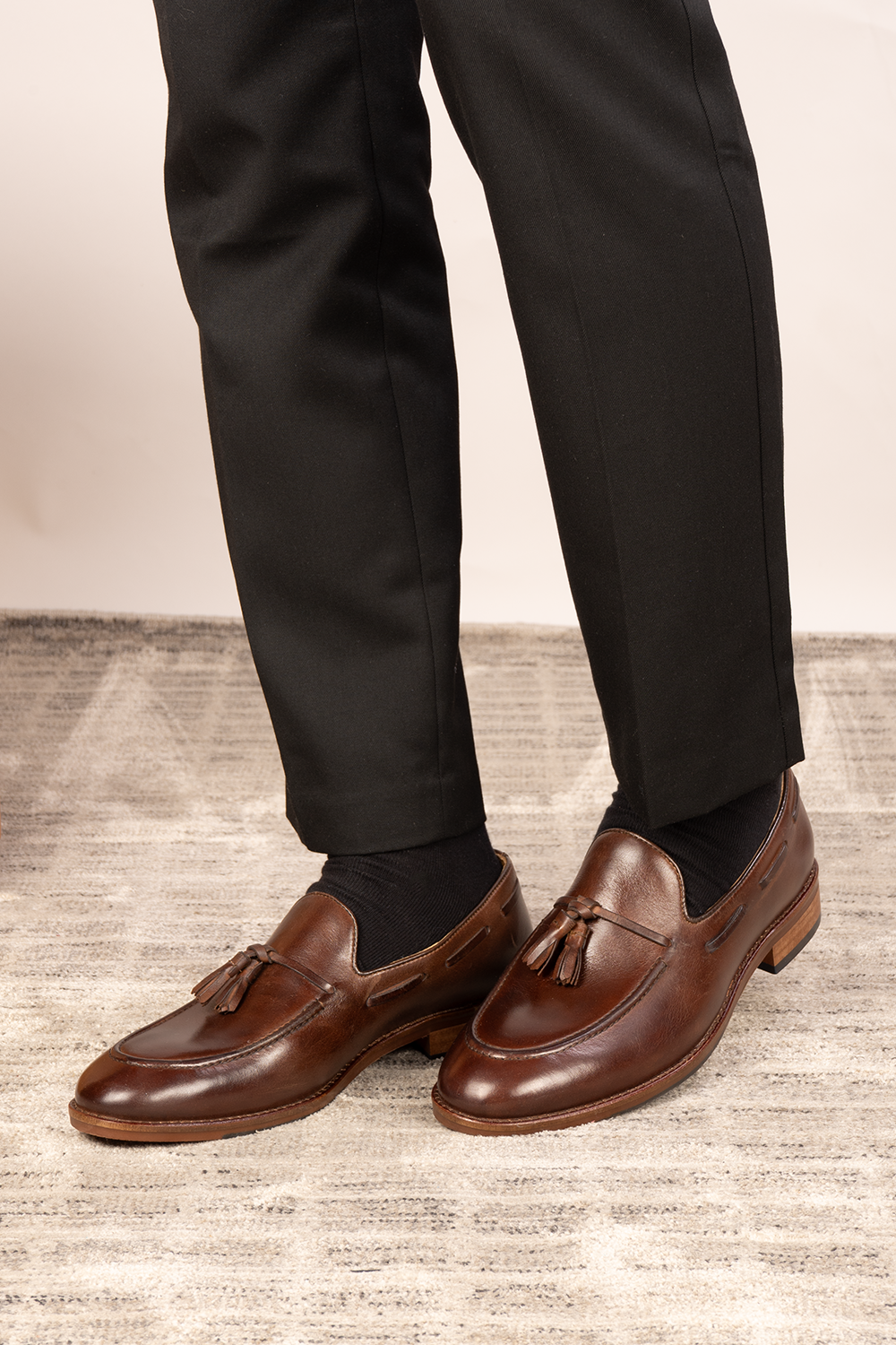 Issac Brown leather tassel loafers for men with comfort sole, stylish and supportive, perfect for modern smart-casual looks.