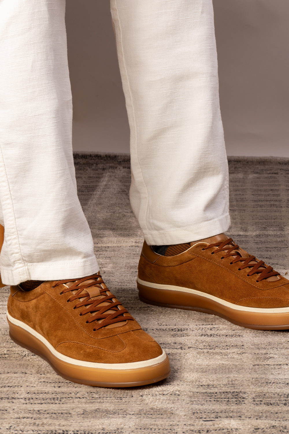 Smith tan suede men's sneakers with sleek seven-eyelet design, crafted from premium suede for modern style, comfort, and durability