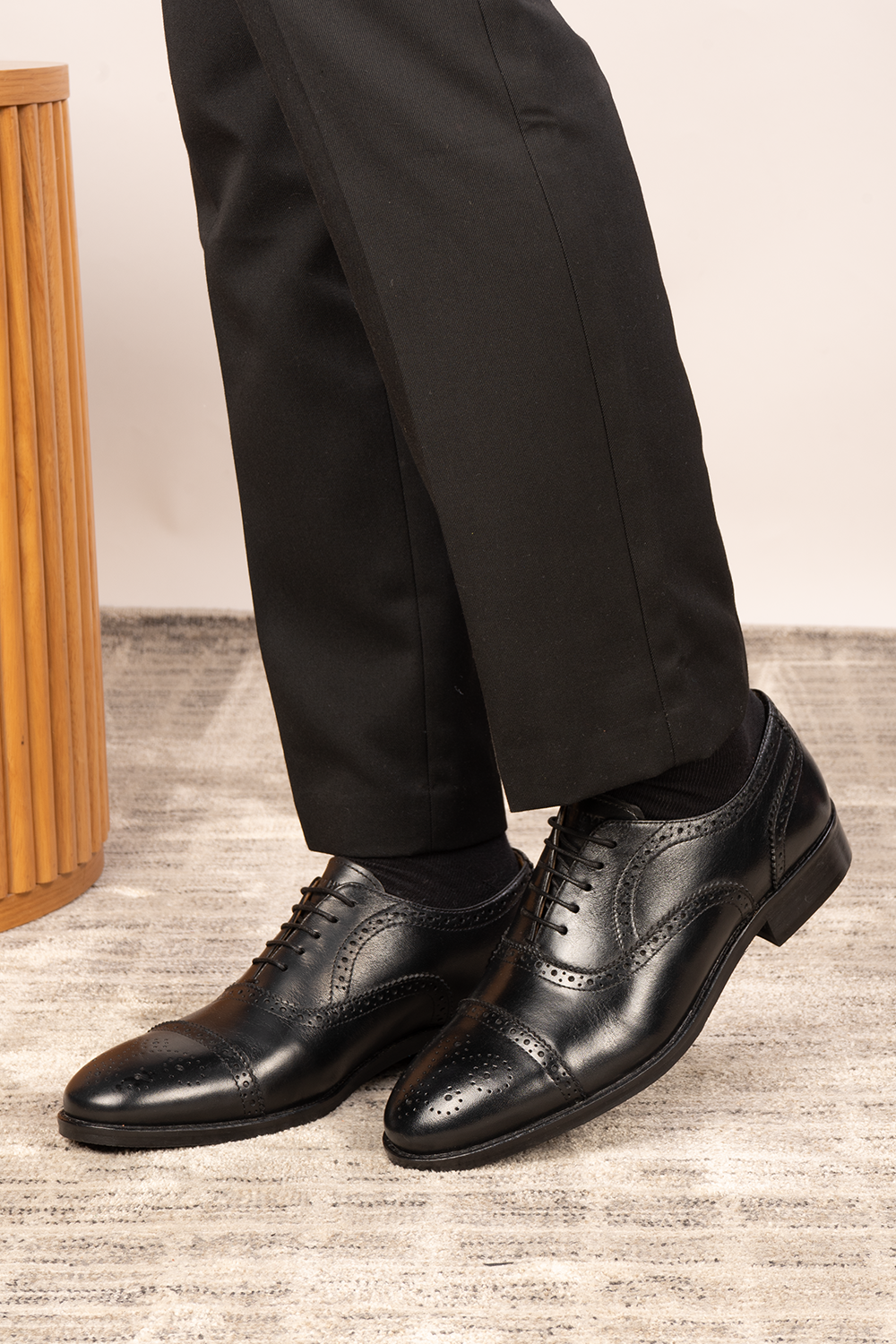 Westminster black leather Oxford shoes for men featuring classic five-eyelet brogue toecap design—perfect for formal events, office wear, and elegant styling.