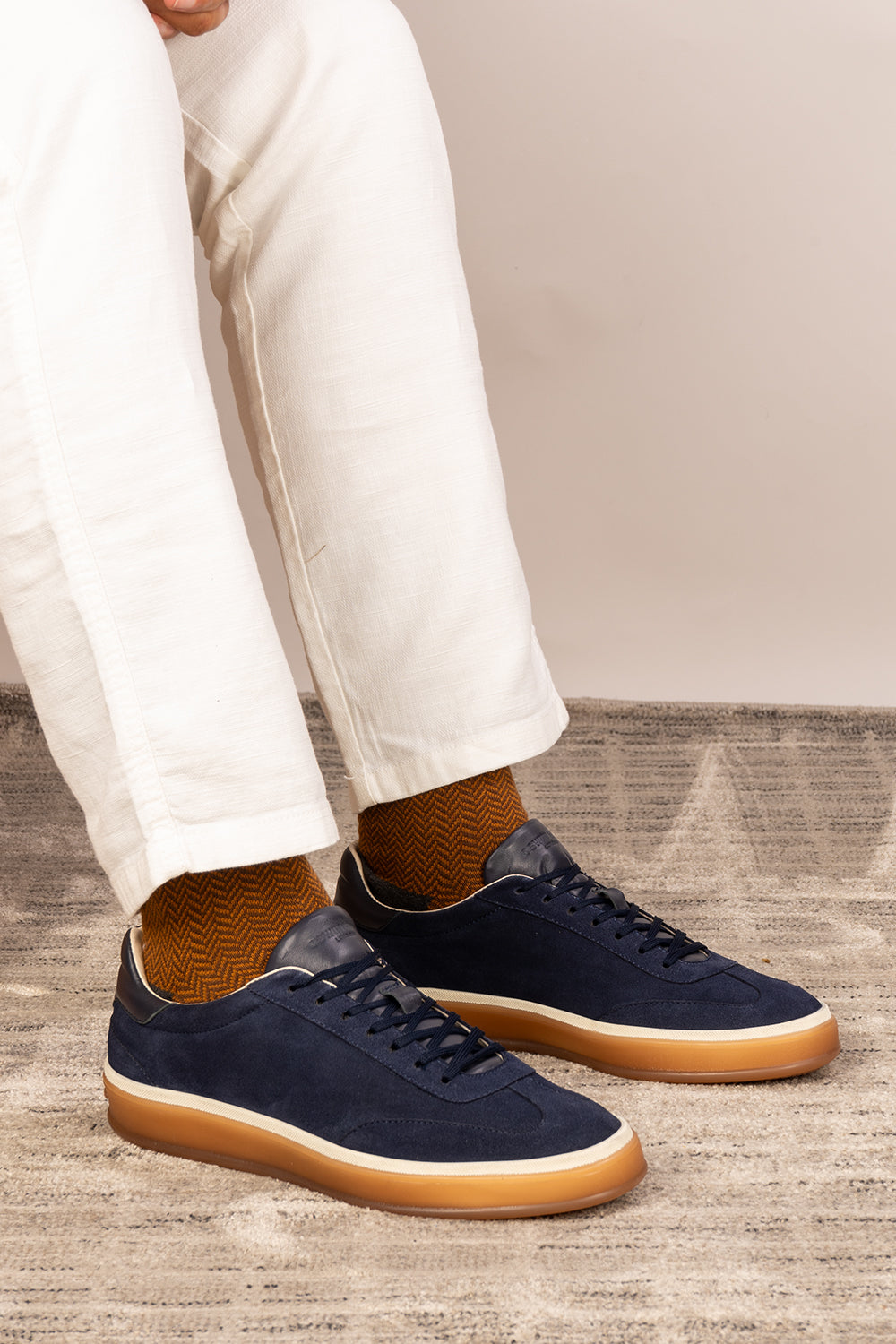 Smith navy suede men's sneakers with a sleek seven-eyelet design, crafted from premium suede for modern style, comfort, and durability