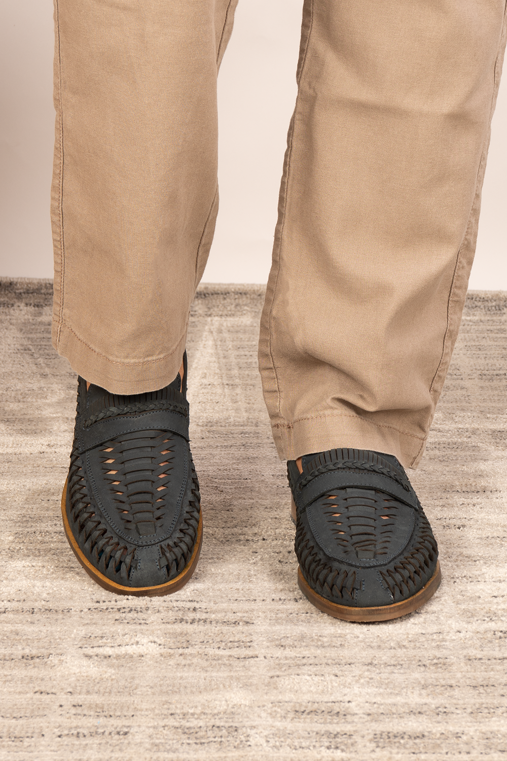 Finley navy woven leather loafers for men, featuring premium craftsmanship, intricate weave detail, and a refined, durable finish