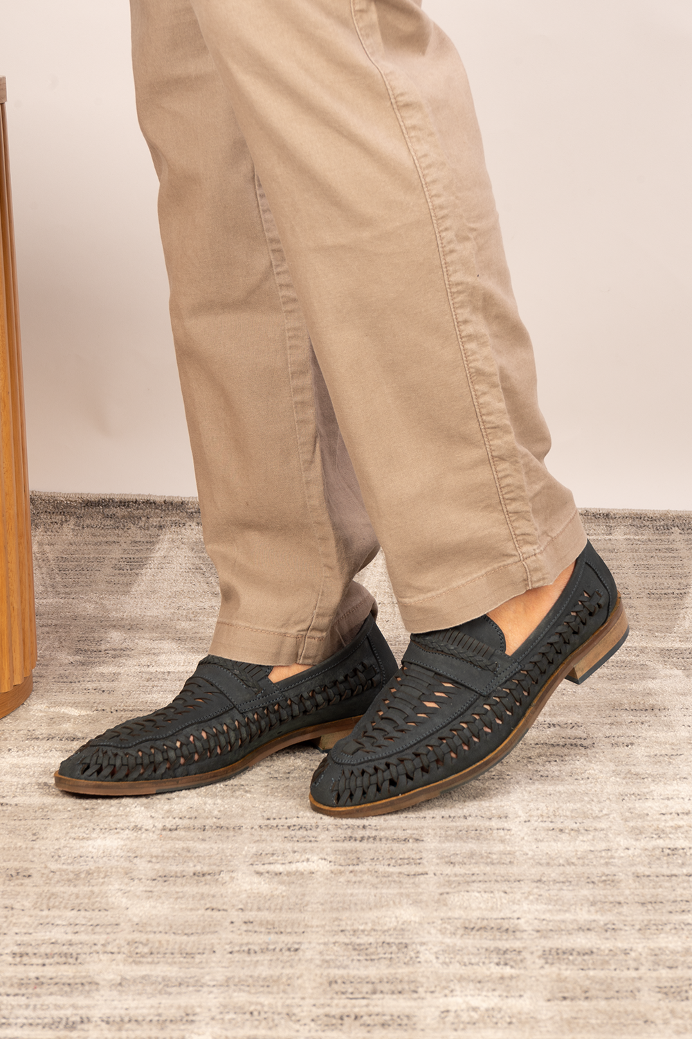 Finley navy woven leather loafers for men, featuring premium craftsmanship, intricate weave detail, and a refined, durable finish