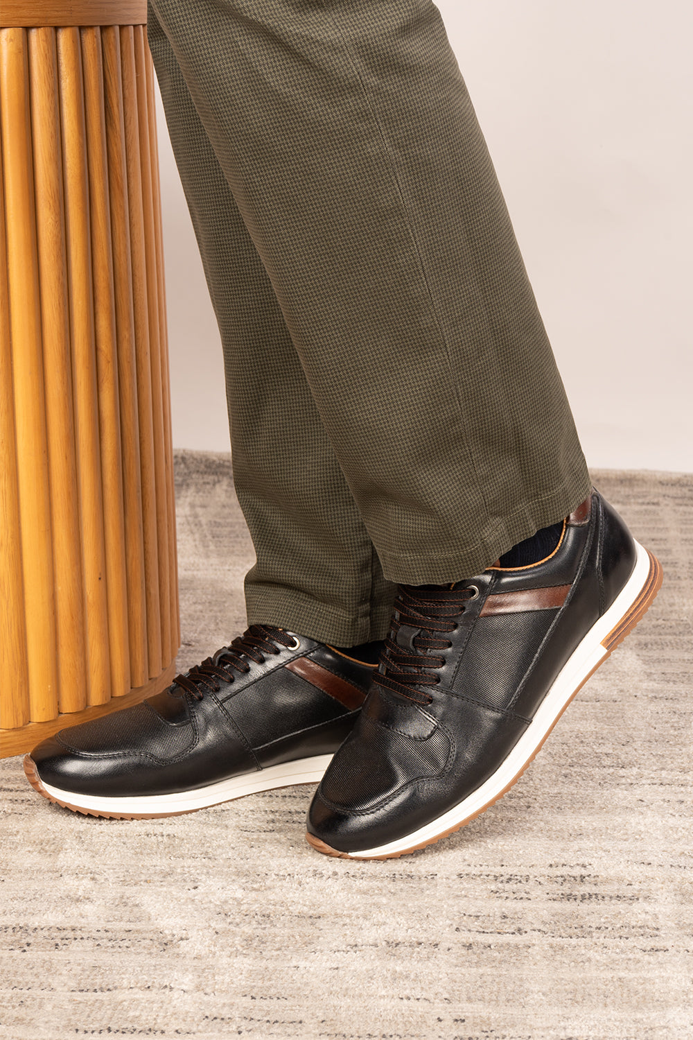 Rory black leather sneakers for men with smooth finish and minimalist design, ideal for casual and smart-casual wear
