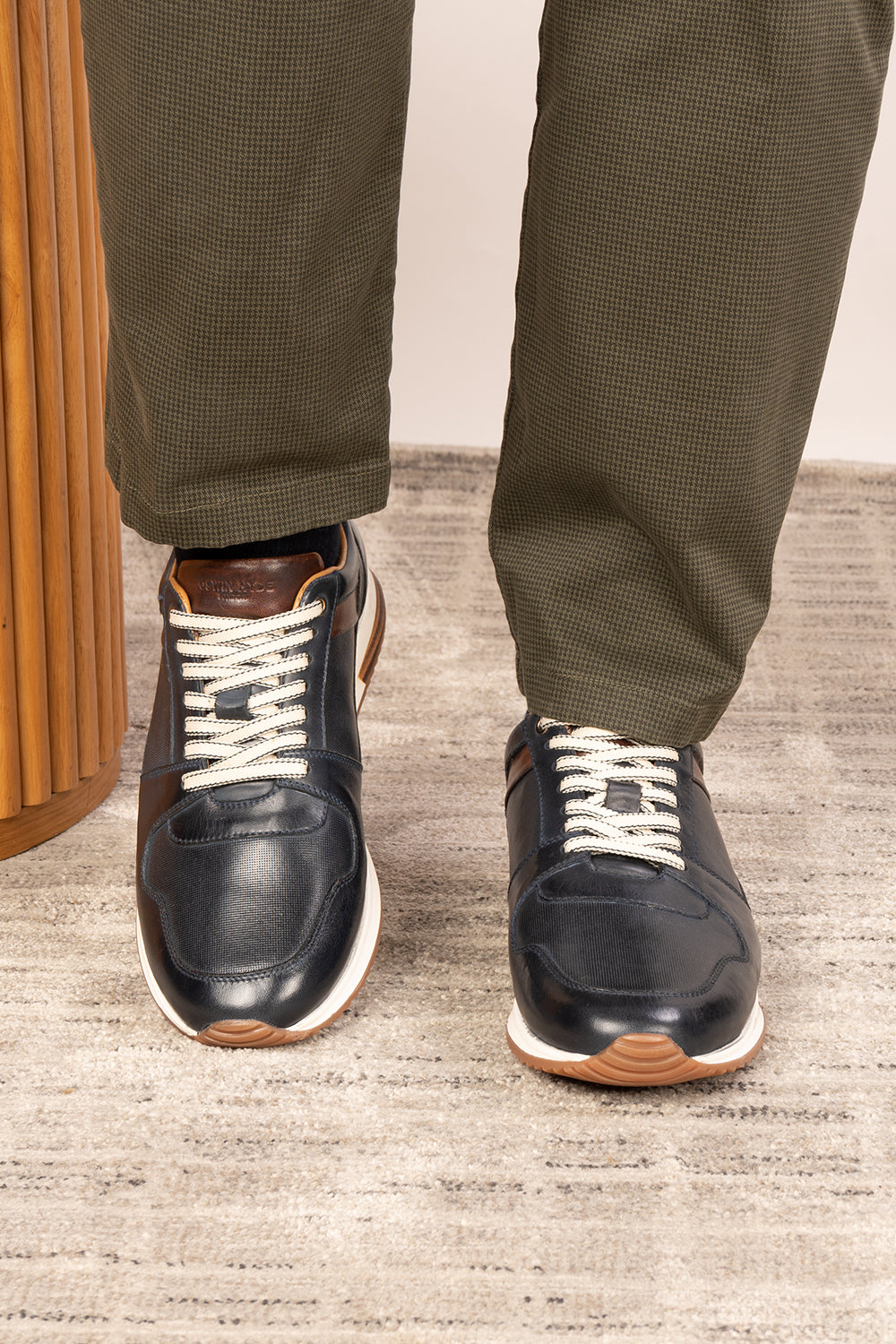 Rory navy leather sneakers for men with minimalist design and durable sole, perfect for casual and smart-casual outfits