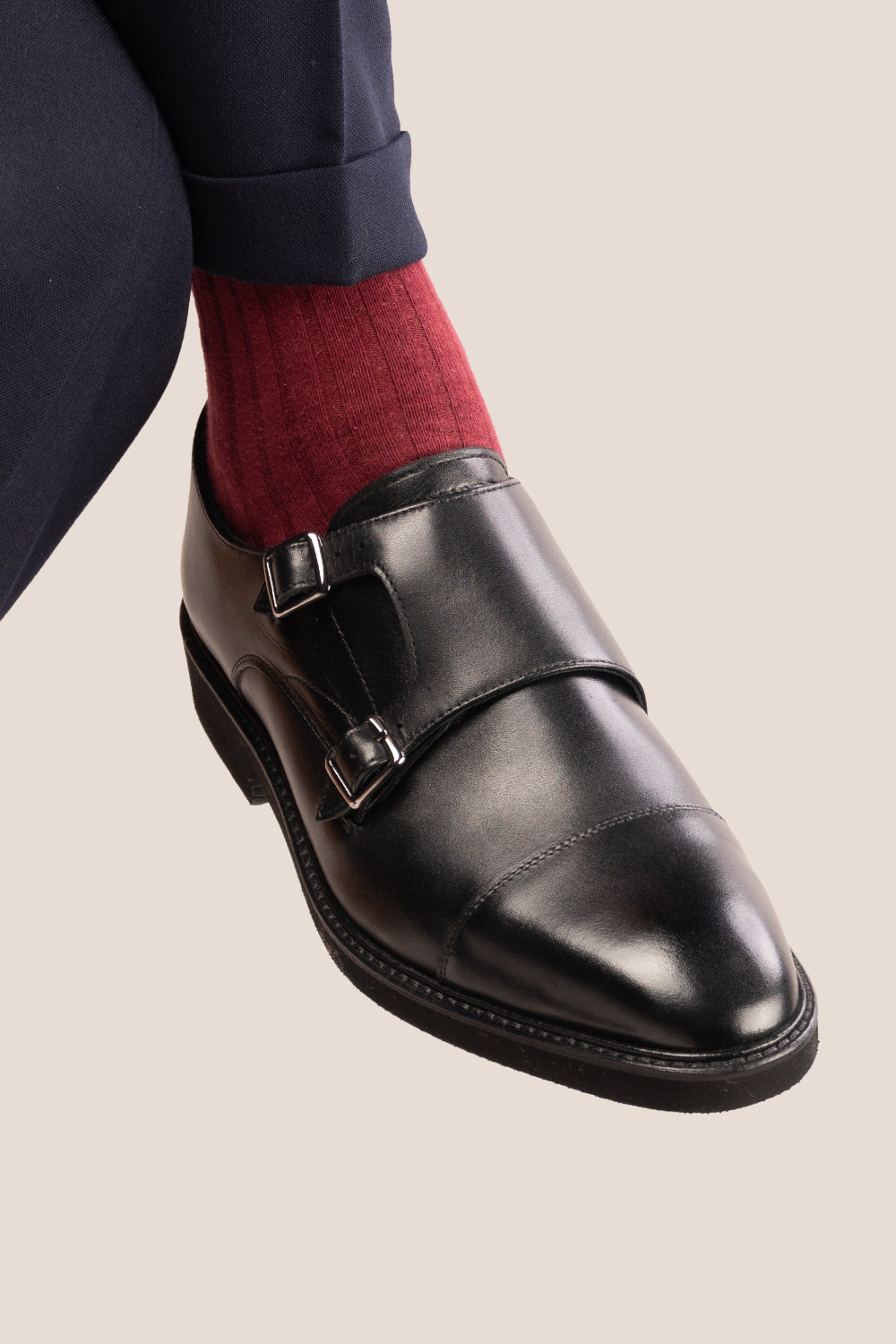 Garson Black double monk strap leather shoes for men by Oswin Hyde – elegant formal shoes with polished finish and cushioned leather insole