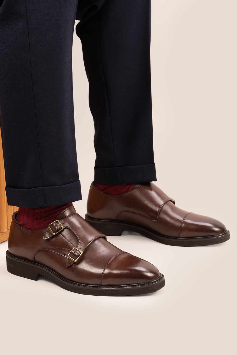 Garson brown monk strap leather shoes for men, featuring polished finish and single buckle design, ideal for formal events and everyday elegance.