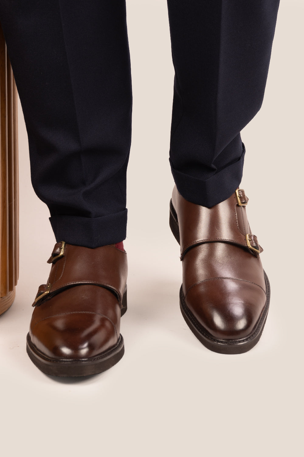 Garson brown monk strap leather shoes for men, featuring polished finish and single buckle design, ideal for formal events and everyday elegance.
