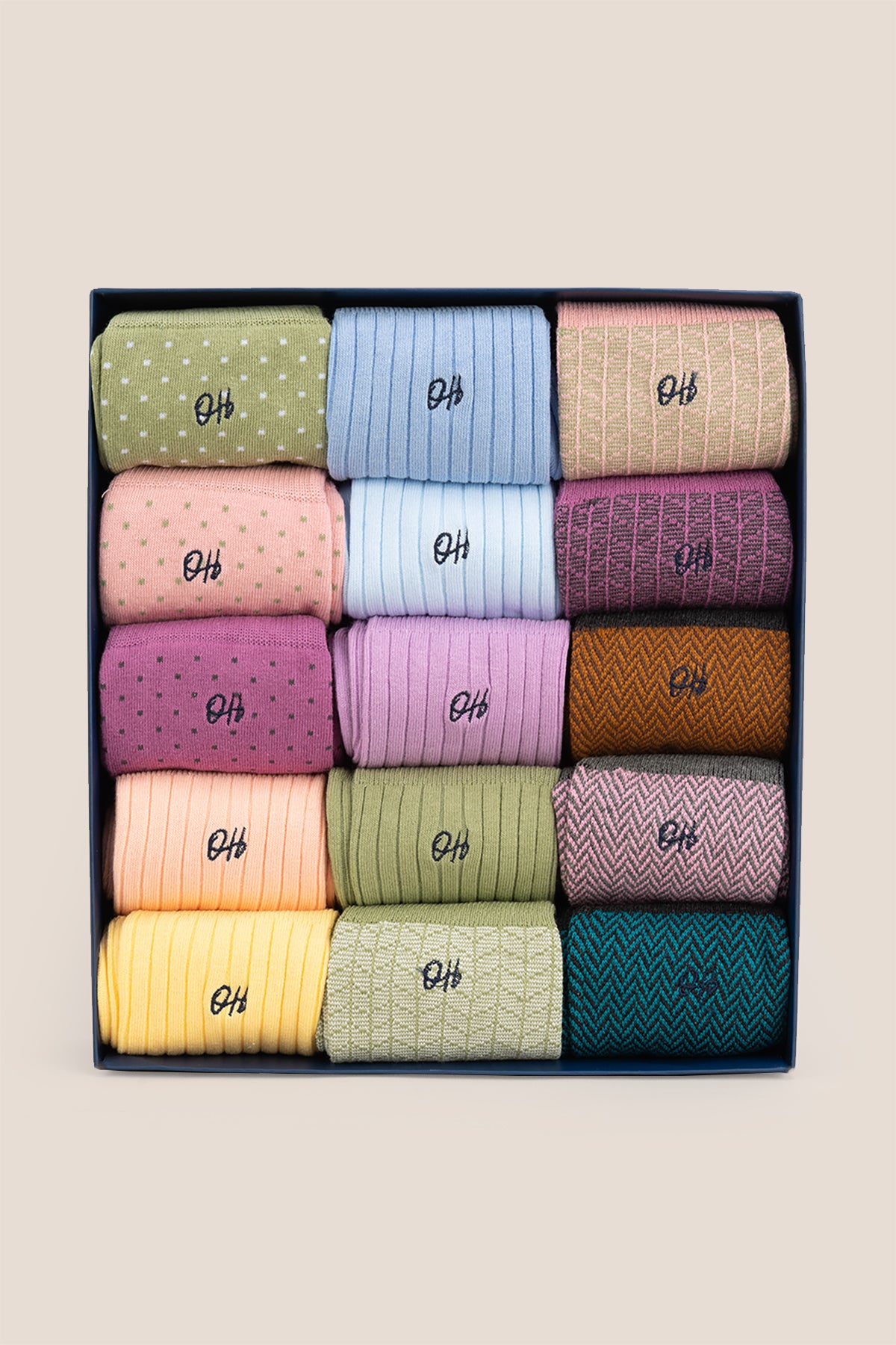 Oswin Hyde Pastel Staples men’s cotton socks fifteen-pack featuring soft pastel colors, luxury comfort, and stylish everyday wear