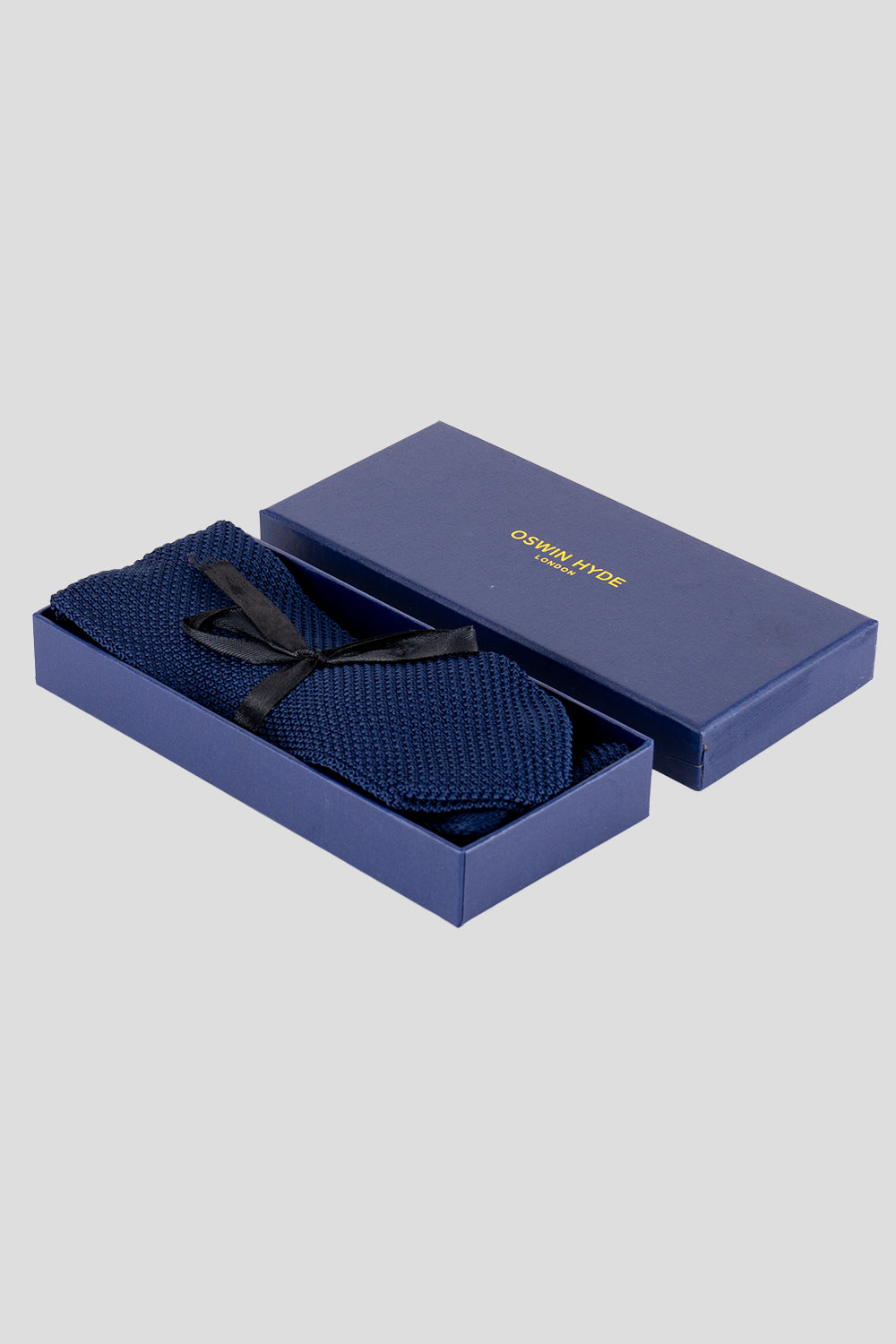 Ash Navy knitted tie with hand finishing, perfect for weddings and formal occasions.