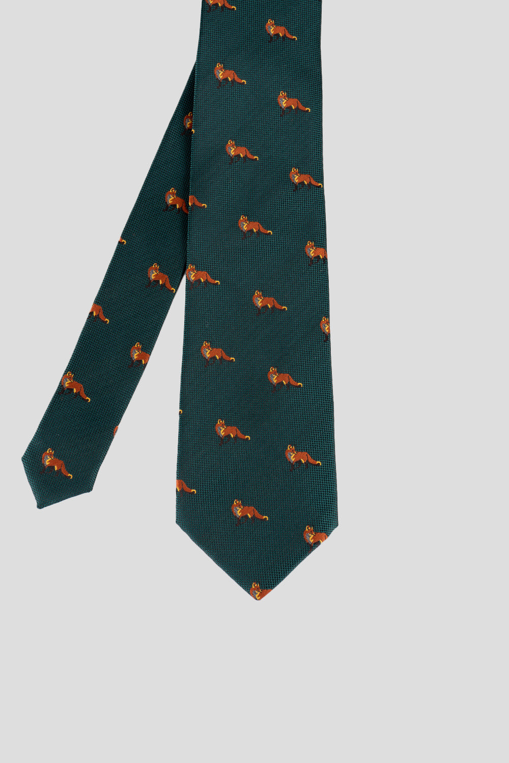 Fox Green tie with fox print design, perfect for weddings, casual events, and special occasions.