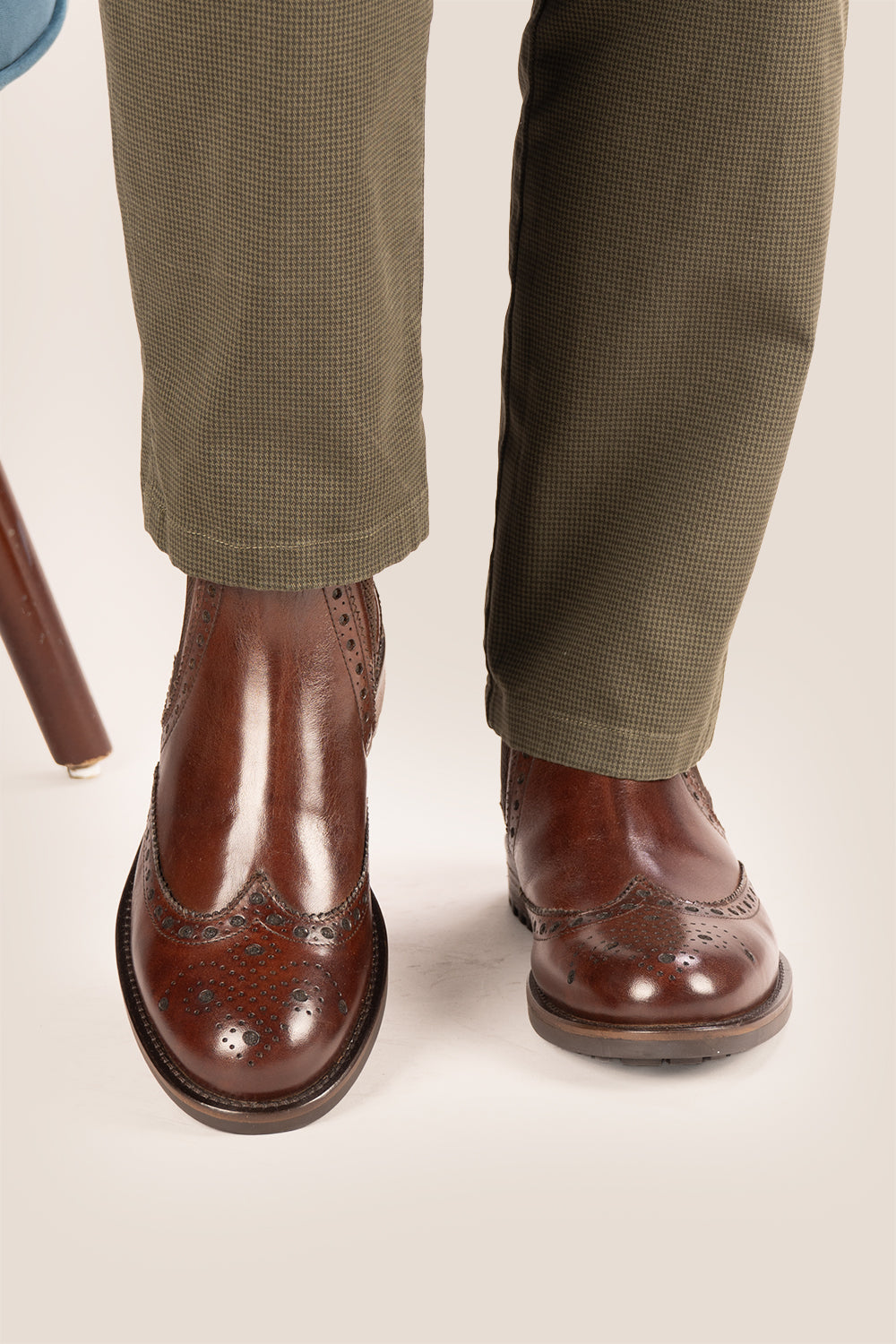 Gavin Brown leather Chelsea boots for men featuring a classic wing cap brogue design with refined stitching and polished finish